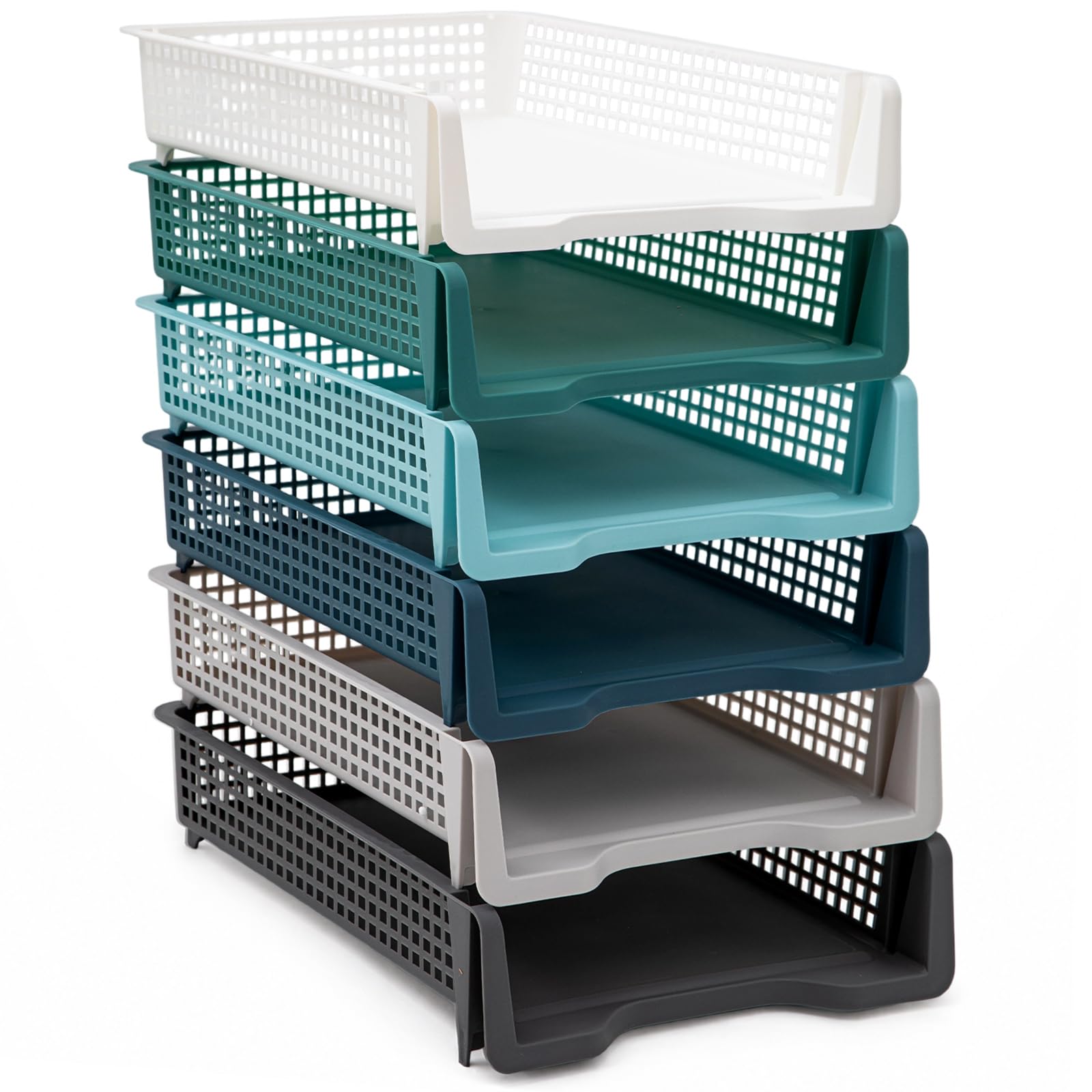 Geetery Set of 12 Plastic Trays for Teachers Turn in Trays Classroom Stackable Paper Tray Plastic Classroom Teachers Desk Letter Organizer Storage Baskets for Office, Desk, Home (Rainbow Color)