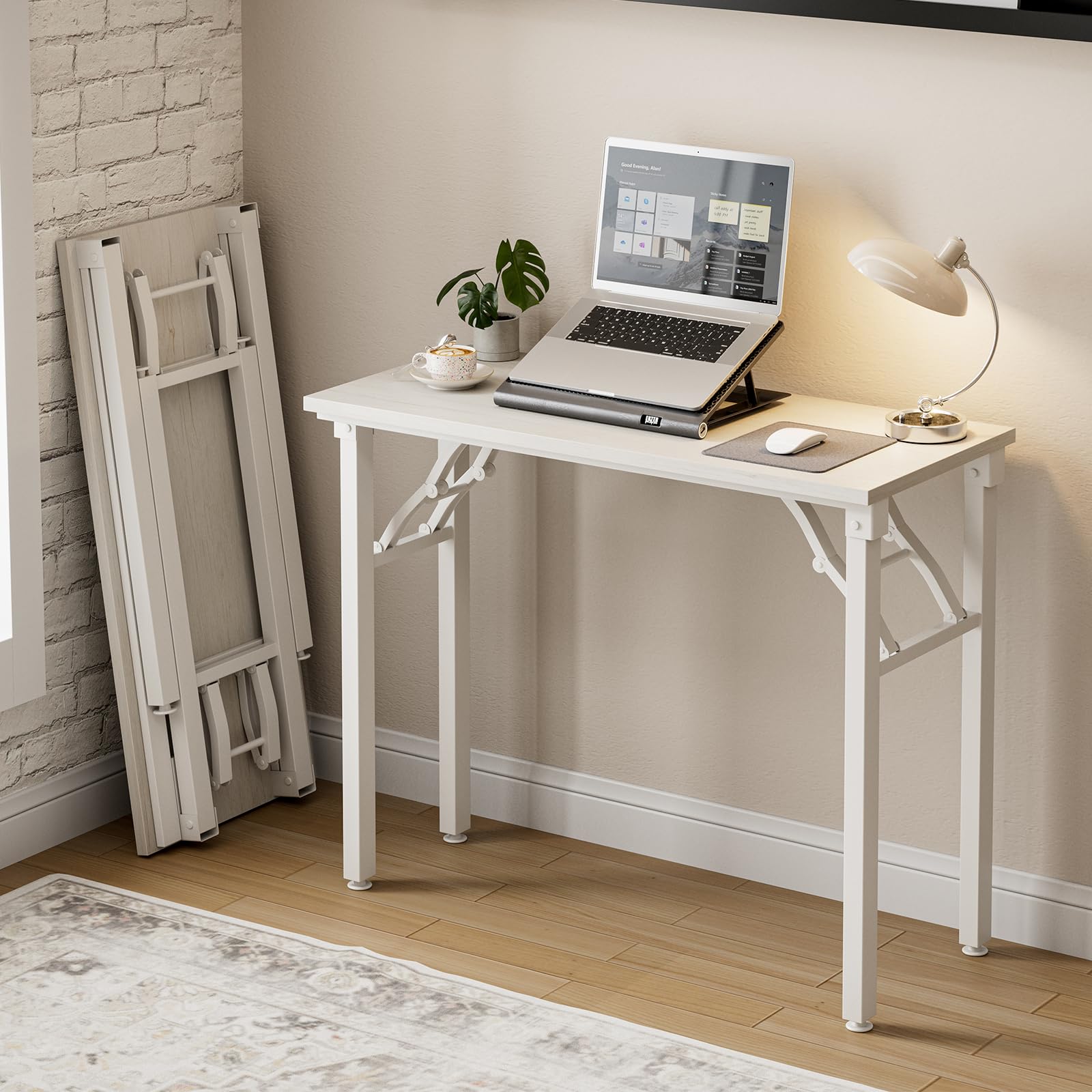 Frylr Small Folding Computer Desk – Portable 35.8 Inch Foldable Laptop Table, No-Assembly, Collapsible and Compact for Easy Storage, Lightweight for Small Spaces, Craft and Study Use, Dark Walnut