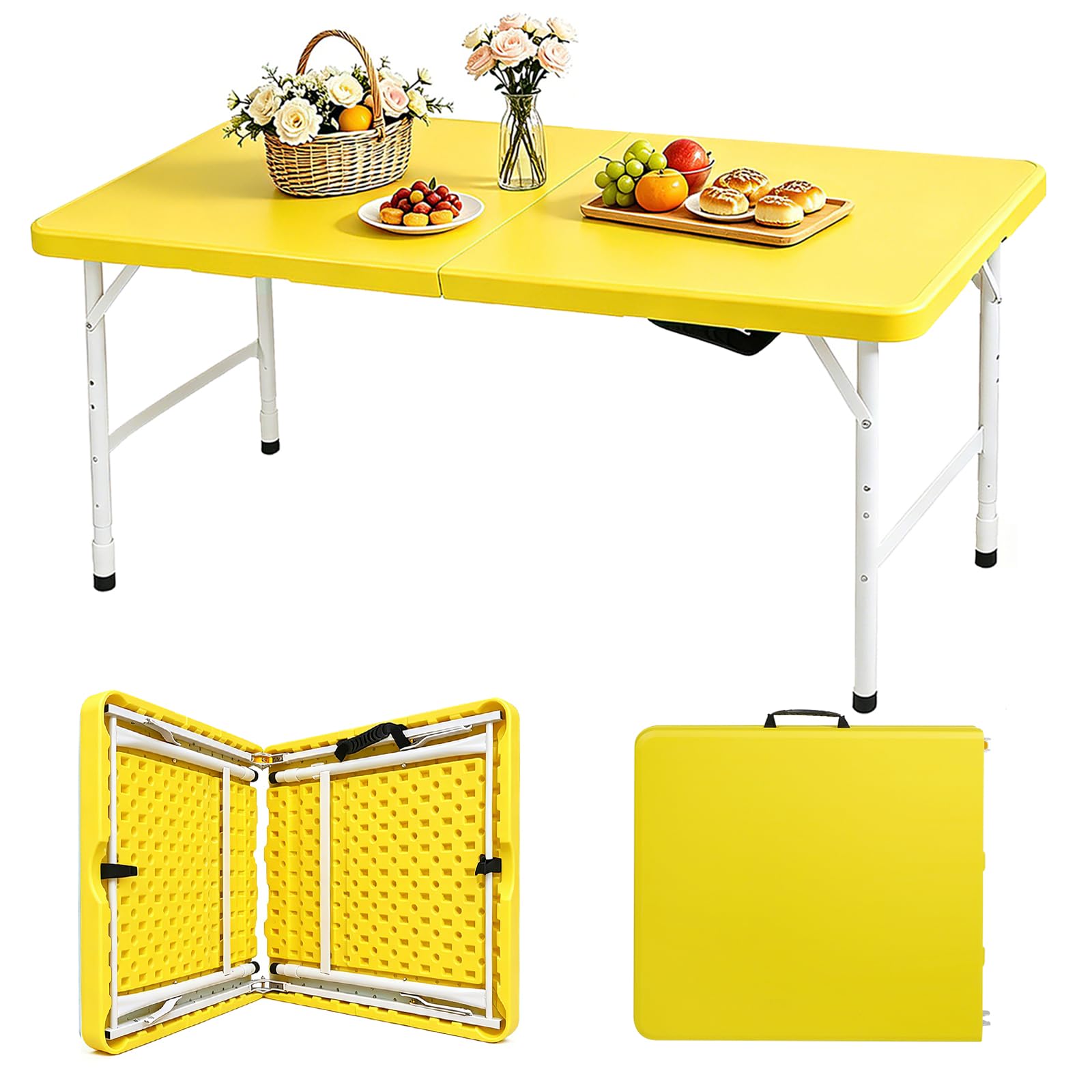 Portable Plastic Folding Table 4ft/6ft/8ft Heavy Duty White Black Picnic Dining Table Fold-in-Half for Camp Party Kitchen Indoor Outdoor