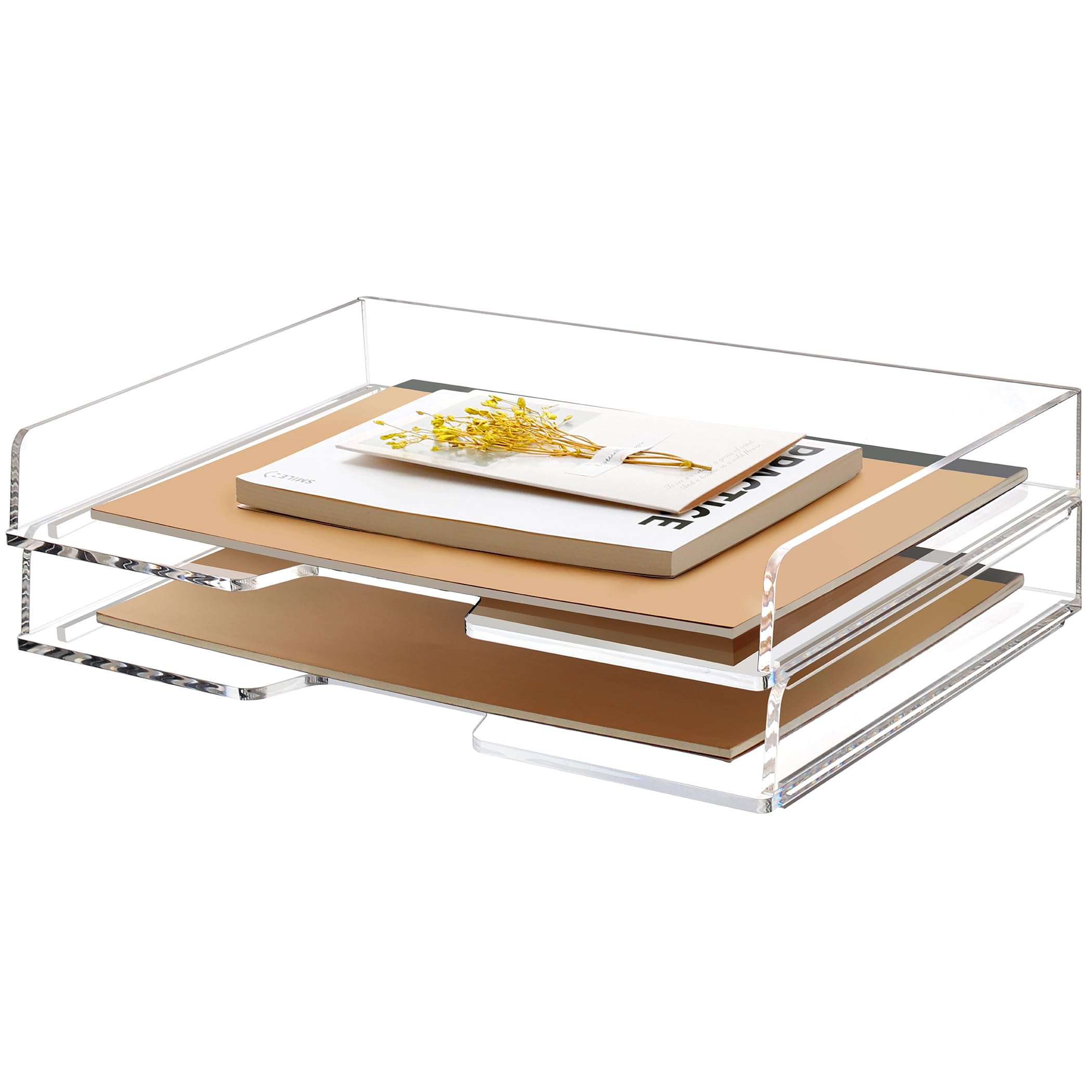 SANRUI 4 Tier Stackable Paper Letter Tray, Acrylic Vertical File Tray A4 Desk Organizer and Accessories Sorter Trays, Clear Workspace Office Supplies Organizers,12inx9.25inx6.6in