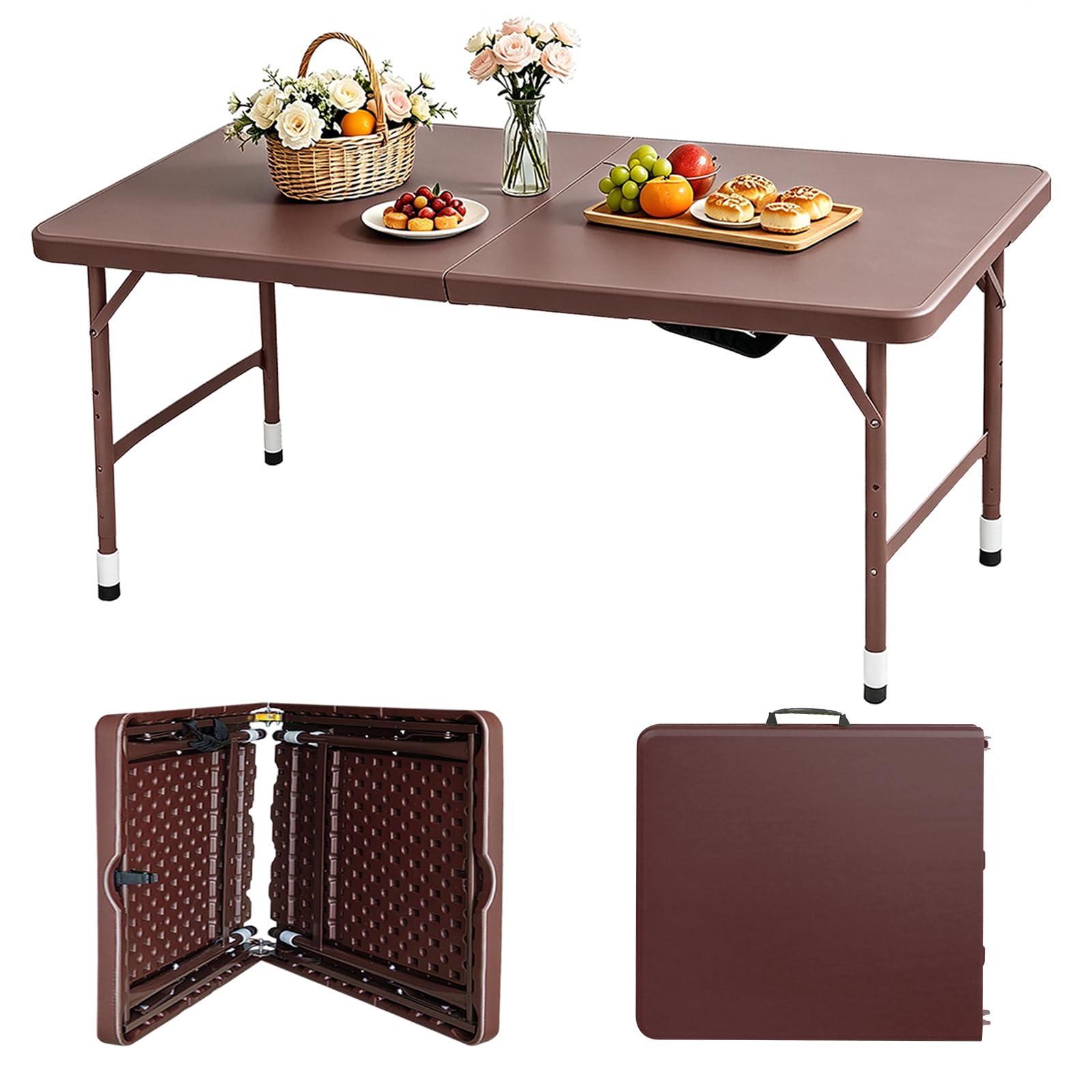 Portable Plastic Folding Table 4ft/6ft/8ft Heavy Duty White Black Picnic Dining Table Fold-in-Half for Camp Party Kitchen Indoor Outdoor