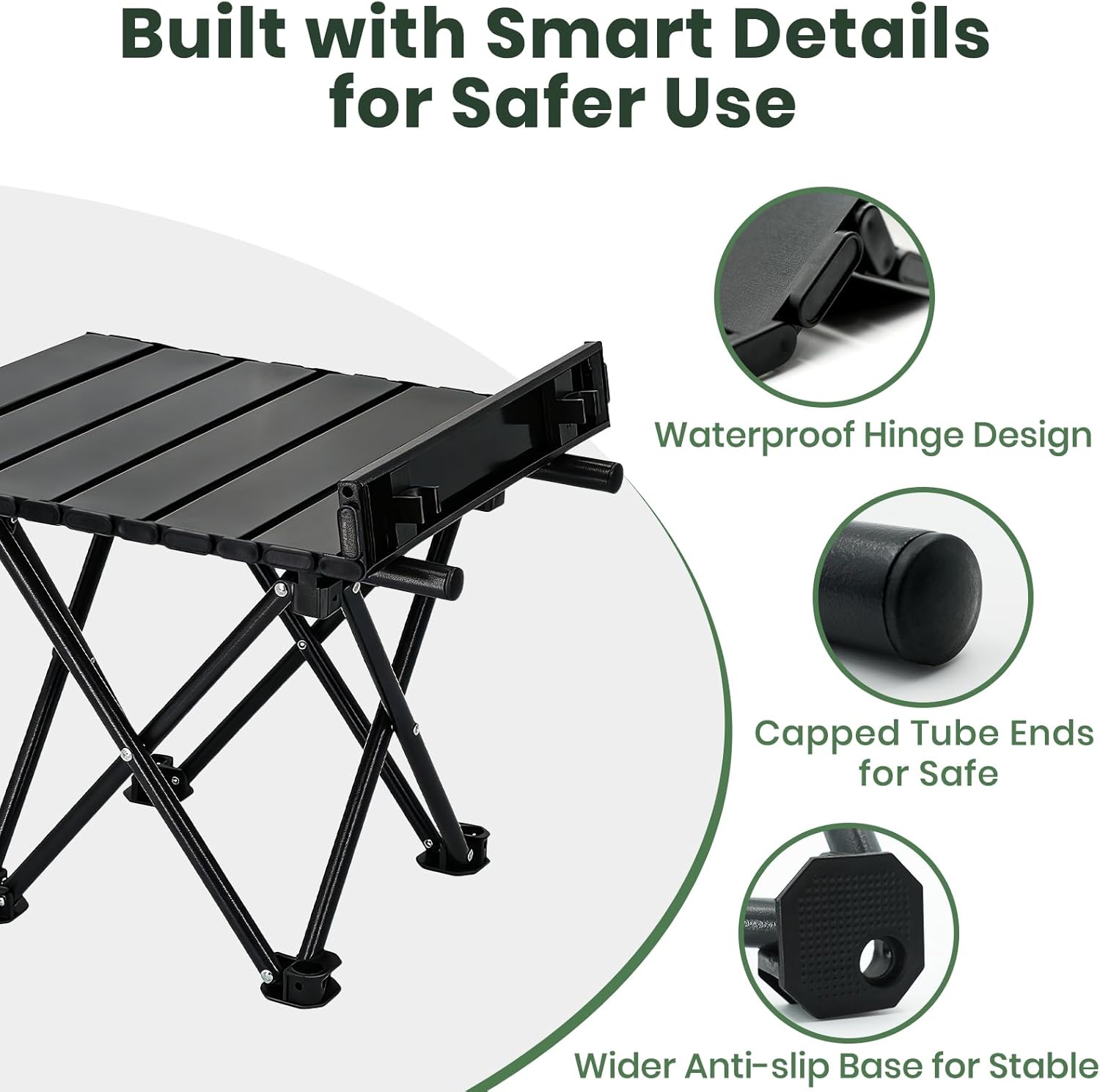 2 Pack Portable Camping Table Foldable, Ultralight Small Folding Beach Table with Carry Bag for Outdoor Travel, Beach, Camp, Picnic, BBQ, Cooking, Festival, Boat, Home Use (Black-S)