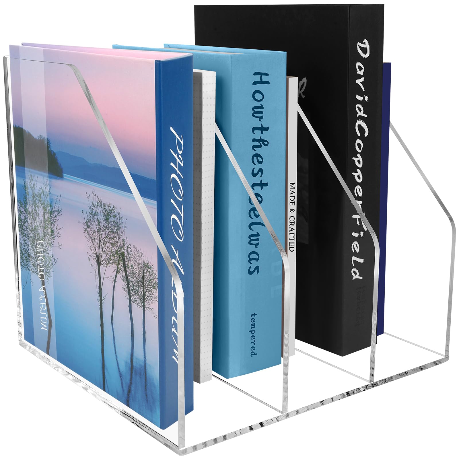 4 Pack- Stackable Paper Letter Tray,Clear Acrylic Magazine Holder and File Organizer - Sleek Desk Organizer for Home Office, Bookshelf, or Workspace - Space-Saving Transparent Document Holder