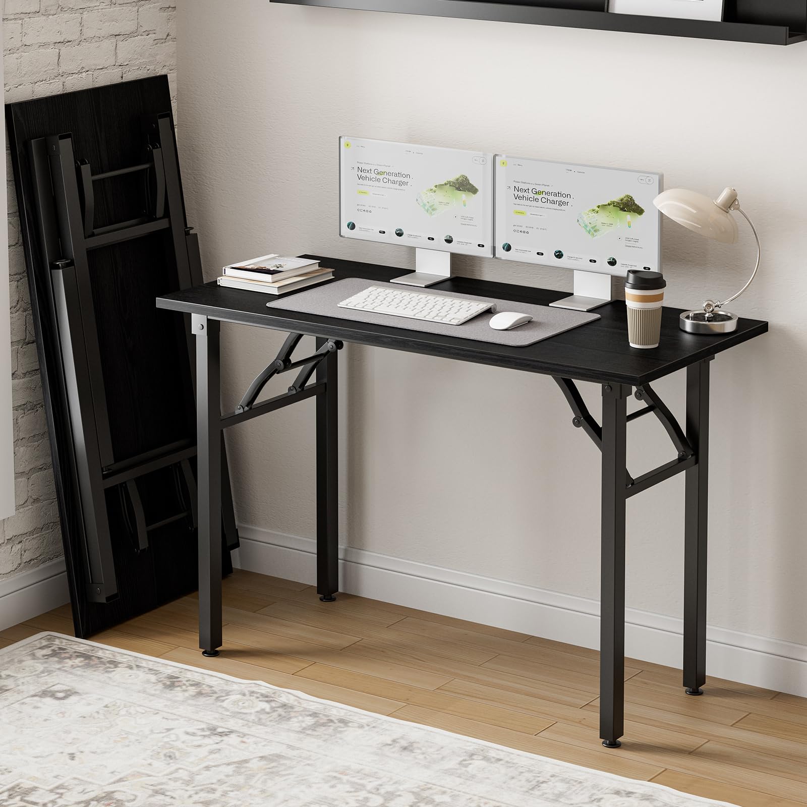 Frylr Small Folding Computer Desk – Portable 35.8 Inch Foldable Laptop Table, No-Assembly, Collapsible and Compact for Easy Storage, Lightweight for Small Spaces, Craft and Study Use, Dark Walnut