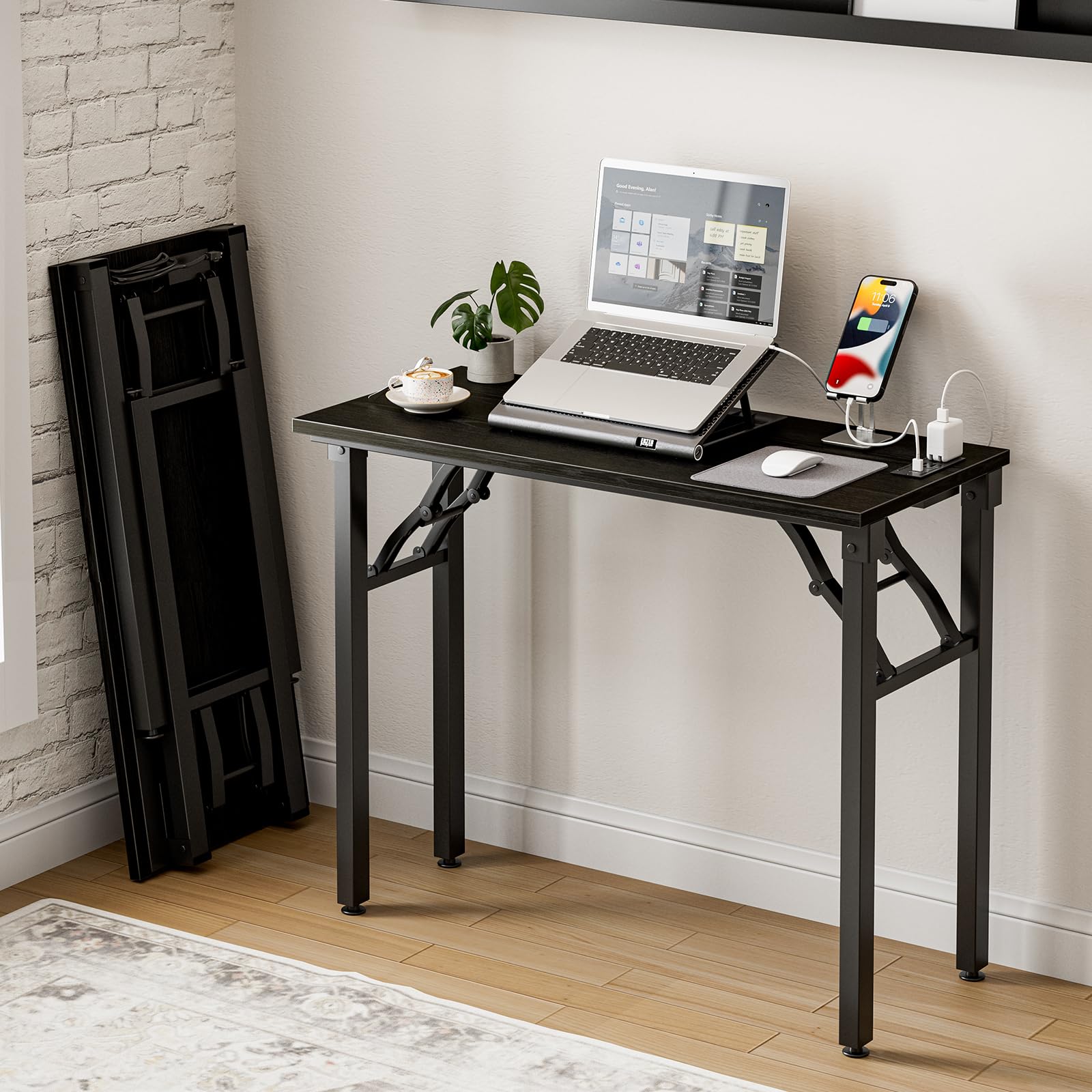Frylr Small Folding Computer Desk – Portable 35.8 Inch Foldable Laptop Table, No-Assembly, Collapsible and Compact for Easy Storage, Lightweight for Small Spaces, Craft and Study Use, Dark Walnut