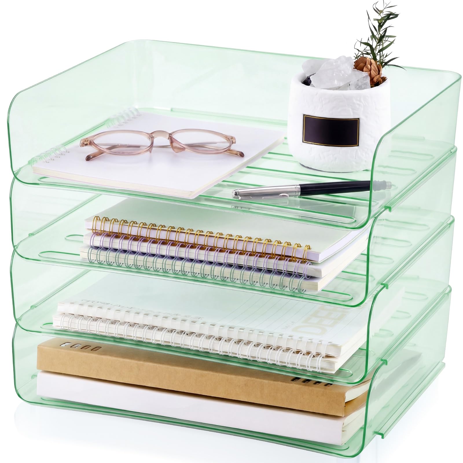 Harloon 4 Tier Paper Organizer Letter Tray Acrylic Desk File Organizer Heavy Duty Stackable Documents Clear Letter Paper Holder Sorter Office Tray for A4, Office Classroom Home File Pad Notebooks