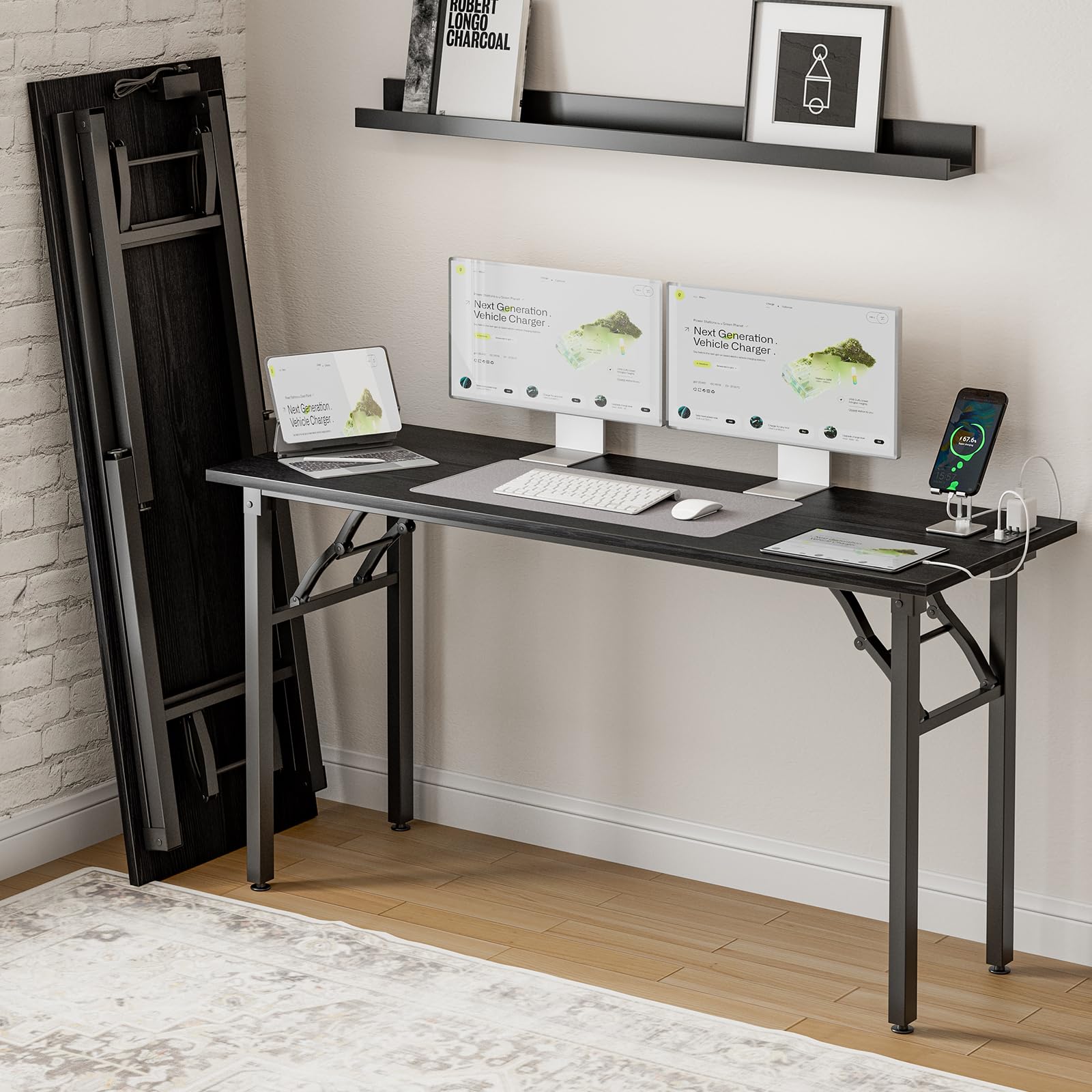 Frylr Small Folding Computer Desk – Portable 35.8 Inch Foldable Laptop Table, No-Assembly, Collapsible and Compact for Easy Storage, Lightweight for Small Spaces, Craft and Study Use, Dark Walnut