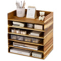 Novabright 6 Pack Acacia Wood Stackable Letter Trays, Desktop File Document Organizer for Office