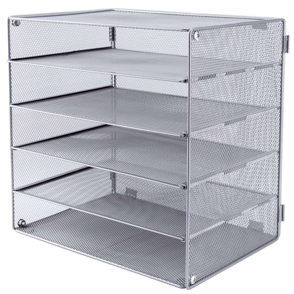 EASEPRES 5 Slot Mesh Desk Organizer Tray, File Paper Letter Folder Holder Desktop Paper Sorter Mail Organization Rack Storage Accessories, for Office Home School Classroom, Black, 2 Pack