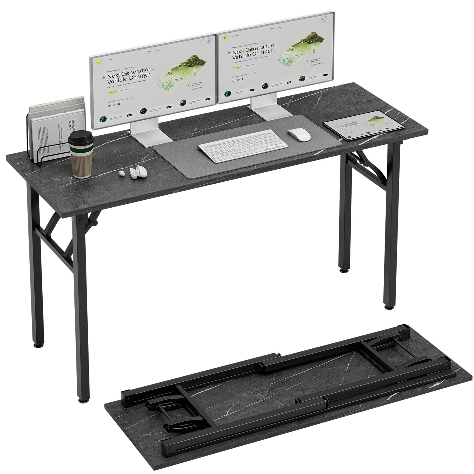 TEMI Small Computer Desk Folding Table - 35.8" Foldable Office Desk, No Assembly, Perfect for Small Spaces in Bedroom, Dorm, or Apartment, Portable Mini Desk or Study Table with Compact Design, Brown