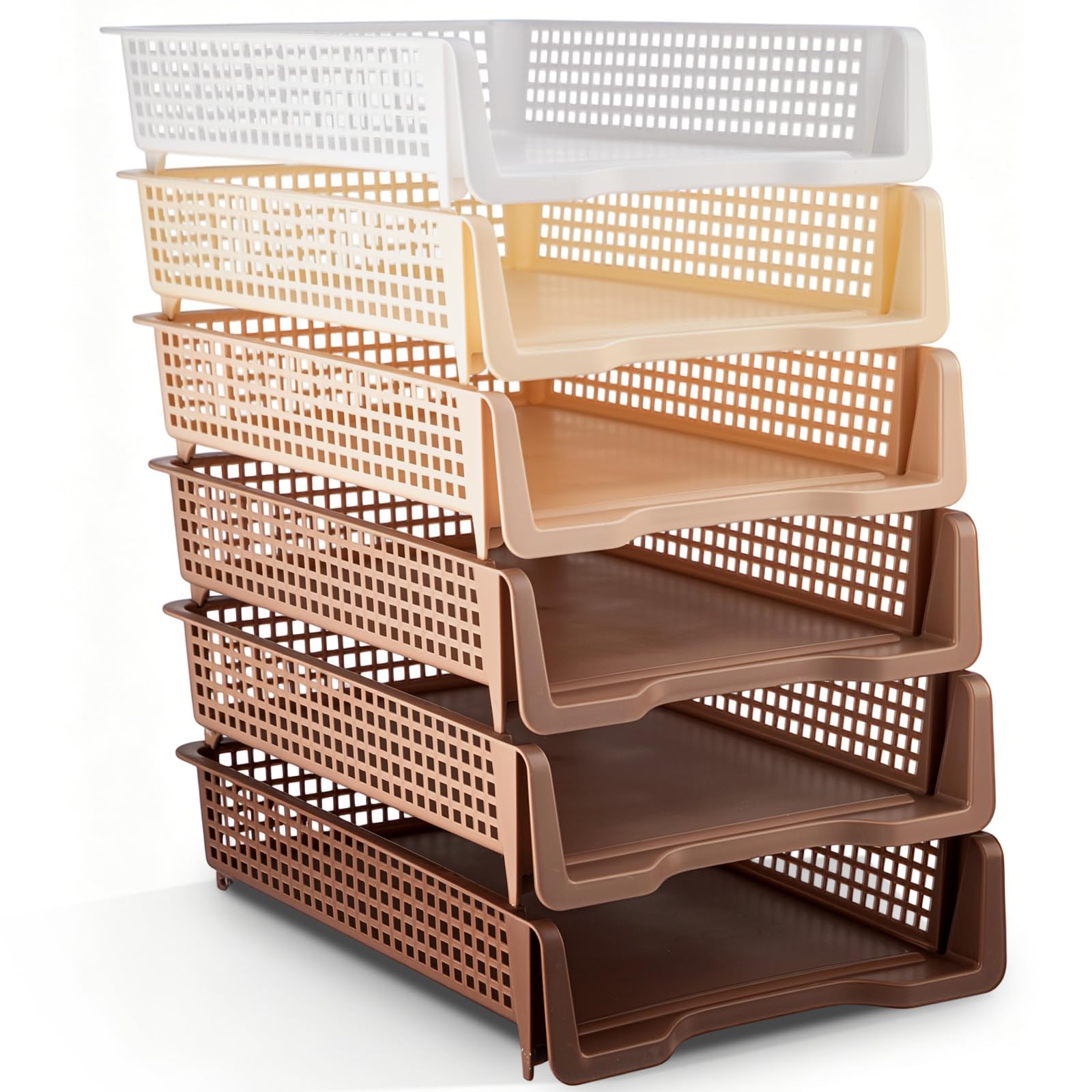 Geetery Set of 12 Plastic Trays for Teachers Turn in Trays Classroom Stackable Paper Tray Plastic Classroom Teachers Desk Letter Organizer Storage Baskets for Office, Desk, Home (Rainbow Color)