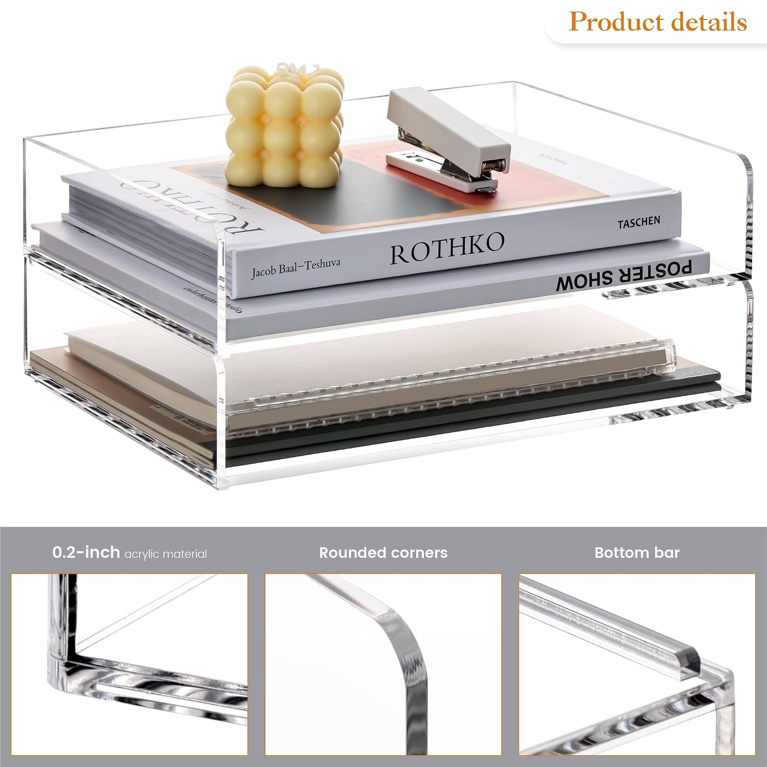 HeZone 4 Tier Paper Organizer for Desk,Acrylic Paper Tray,Clear Stackable Desk Organizer for Document, Office File,A4 Paper