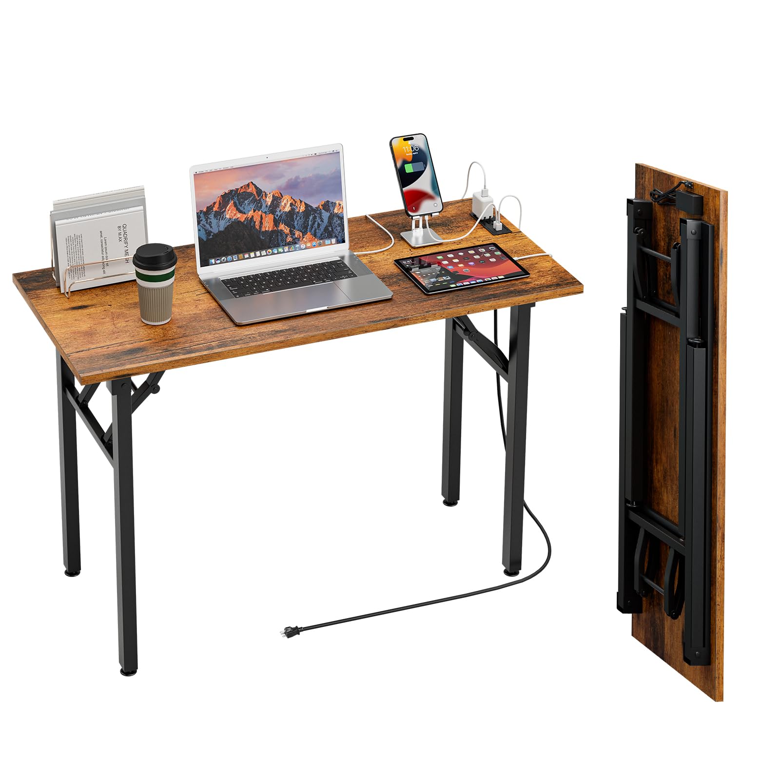 TEMI Small Computer Desk Folding Table - 35.8" Foldable Office Desk, No Assembly, Perfect for Small Spaces in Bedroom, Dorm, or Apartment, Portable Mini Desk or Study Table with Compact Design, Brown