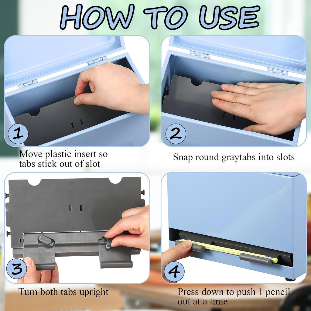 Mifoci Pencil Dispenser Holder for Classroom Pastel Stainless Steel Pencil Holder for up to 200 Pencils Reusable Metal Straw Dispenser for Home Office Restaurant Teachers Supplies Storage(Blue)