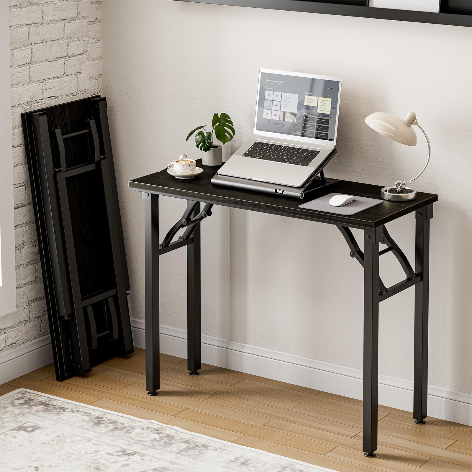 Frylr Small Folding Computer Desk – Portable 35.8 Inch Foldable Laptop Table, No-Assembly, Collapsible and Compact for Easy Storage, Lightweight for Small Spaces, Craft and Study Use, Dark Walnut