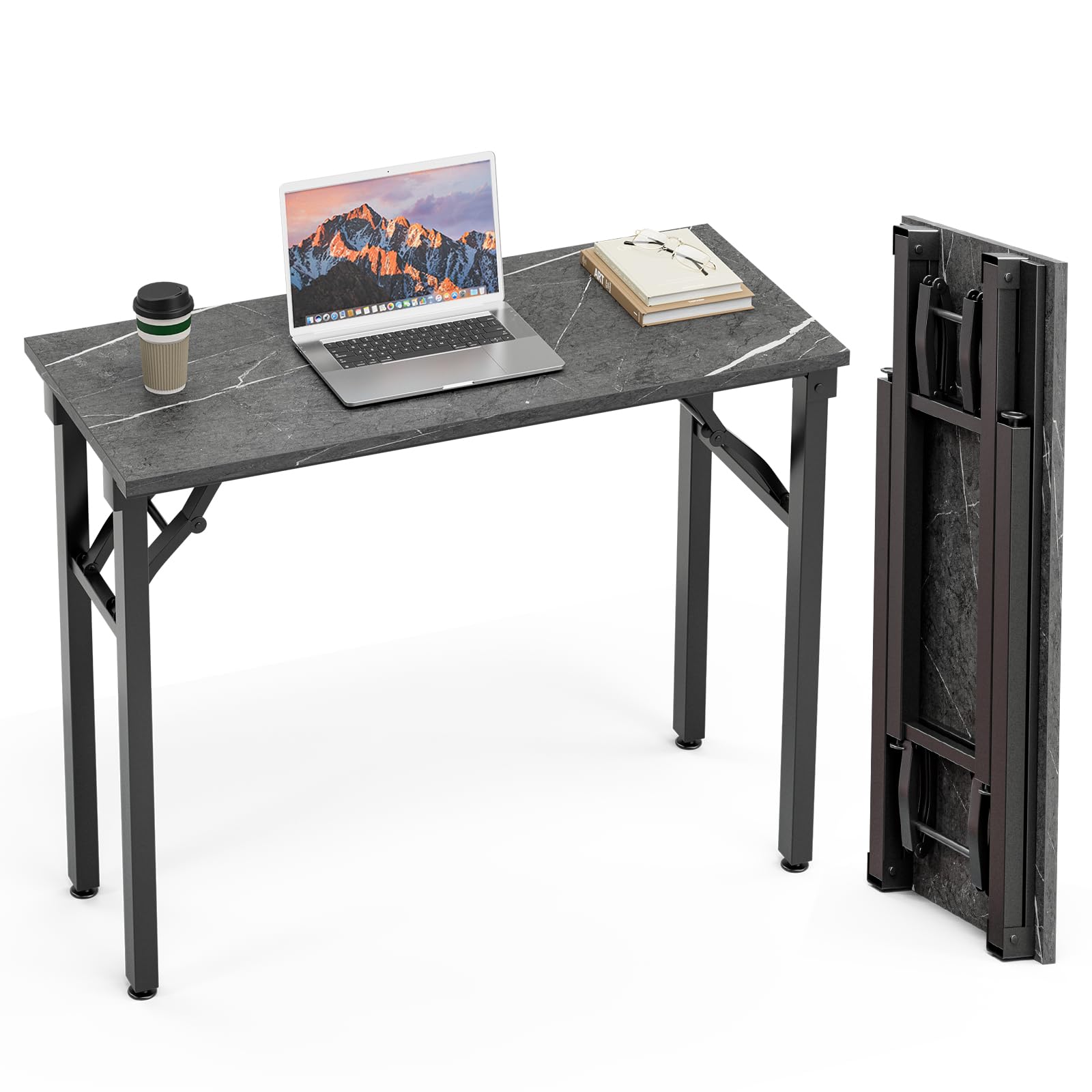 TEMI Small Computer Desk Folding Table - 35.8" Foldable Office Desk, No Assembly, Perfect for Small Spaces in Bedroom, Dorm, or Apartment, Portable Mini Desk or Study Table with Compact Design, Brown