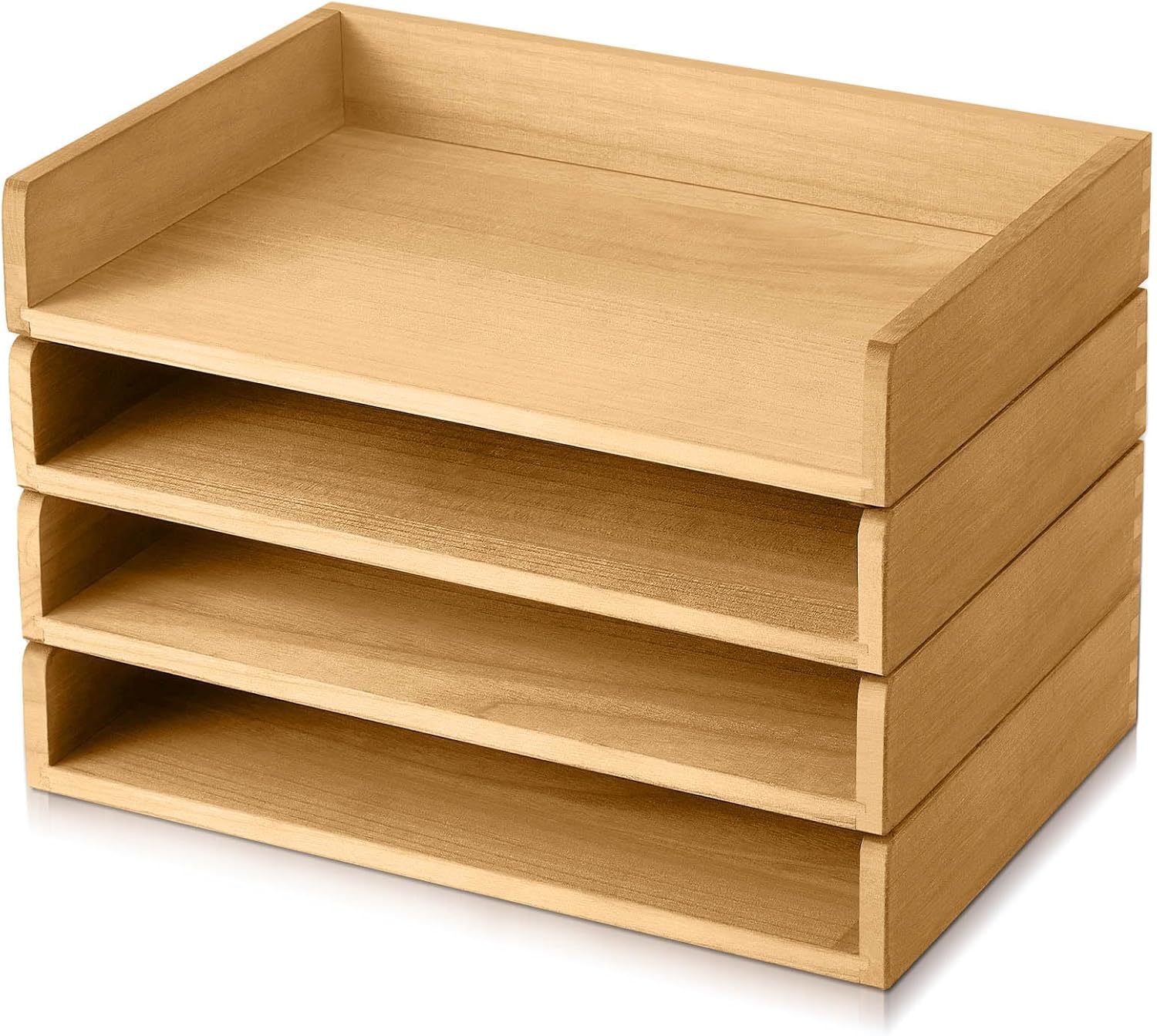 Yeaqee 4 Pcs Stackable Paper Organizer Tray Wood Desk Organizer Letter Tray Desktop Letter Size Office Wooden Desk Shelf Paper Holder Folder Organization Rack for Mail File Document(Light Wood Color)