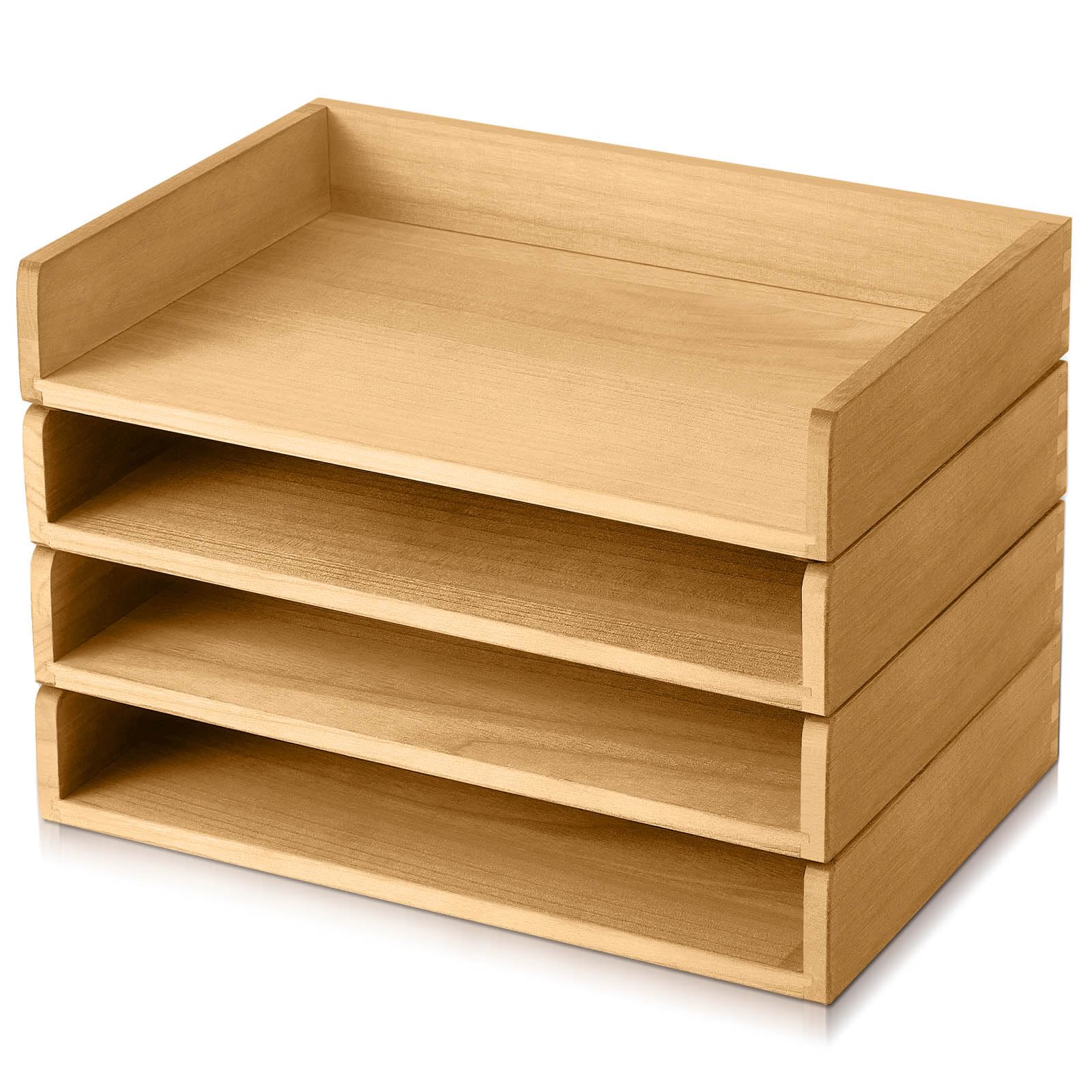 Yeaqee 4 Pcs Stackable Paper Organizer Tray Wood Desk Organizer Letter Tray Desktop Letter Size Office Wooden Desk Shelf Paper Holder Folder Organization Rack for Mail File Document(Dark Wood Color)