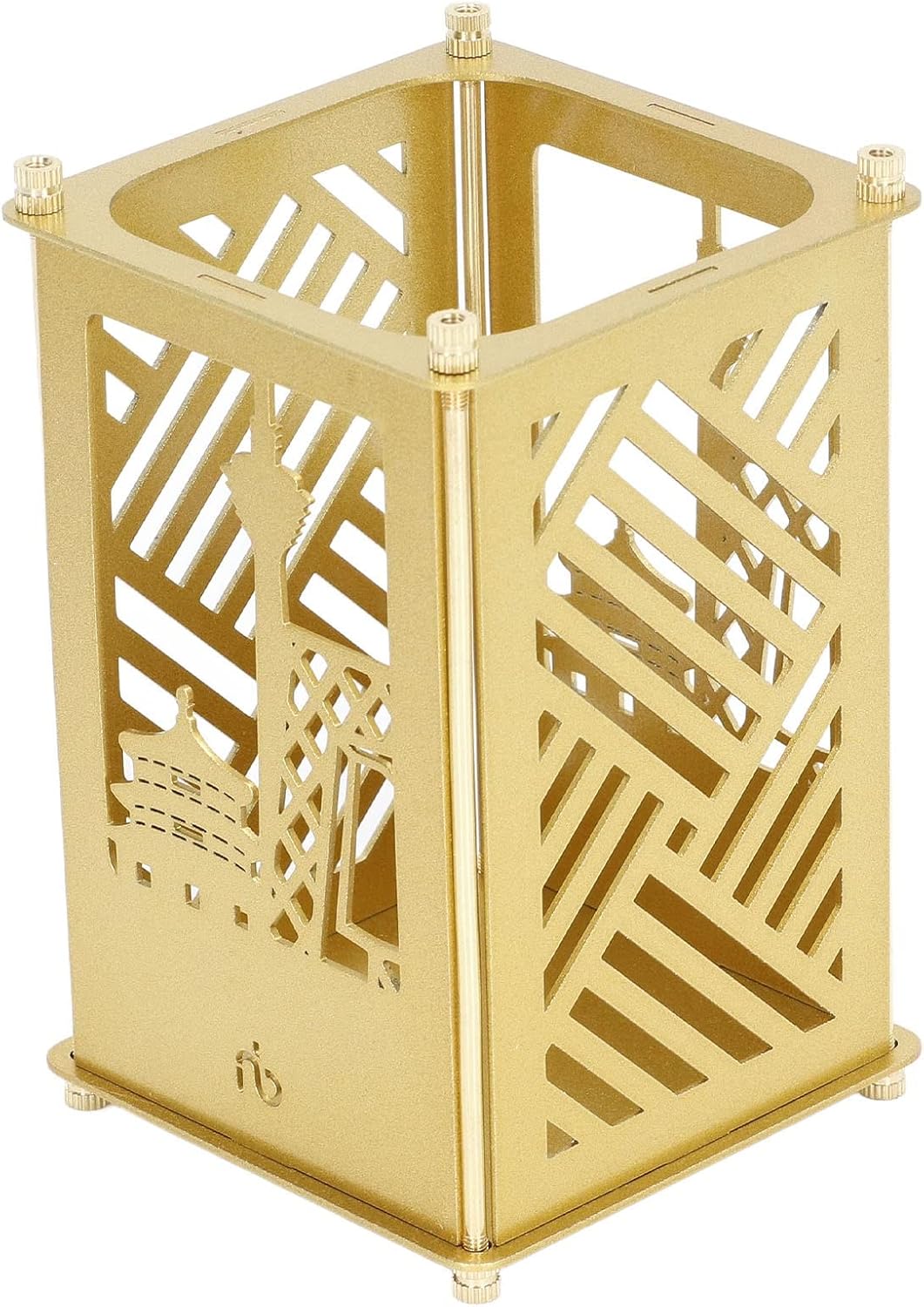 Pilipane Metal Assembled Pen Holder Gold Plating DIY Quadrate Surfaces Innovative Unique Pen Holder for Home Office School Desktop Storage Organizer