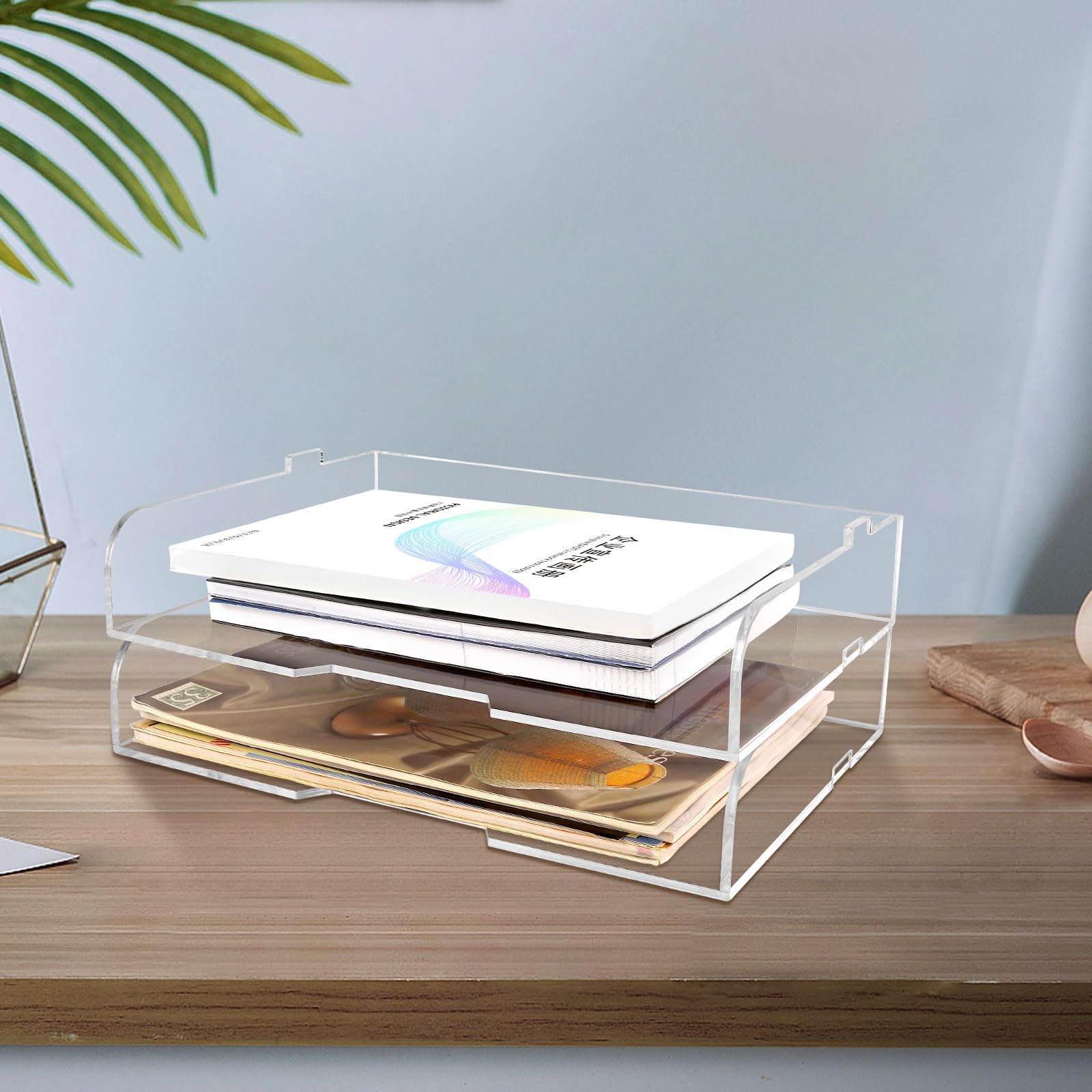 4 Pack- Stackable Paper Letter Tray,Clear Acrylic Magazine Holder and File Organizer - Sleek Desk Organizer for Home Office, Bookshelf, or Workspace - Space-Saving Transparent Document Holder