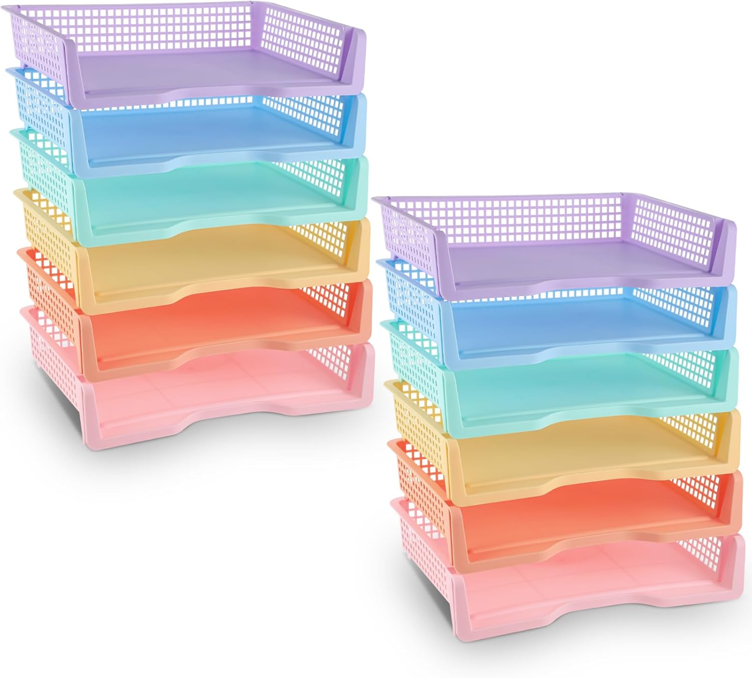 Teenyyou Set of 12 Colorful Turn in Trays Classroom Plastic Stackable Paper Tray Classroom Teachers Desk Organizer Bin for Office Home Teachers Organization and Storage,9 x 13 x 3 Inches(Morandi)