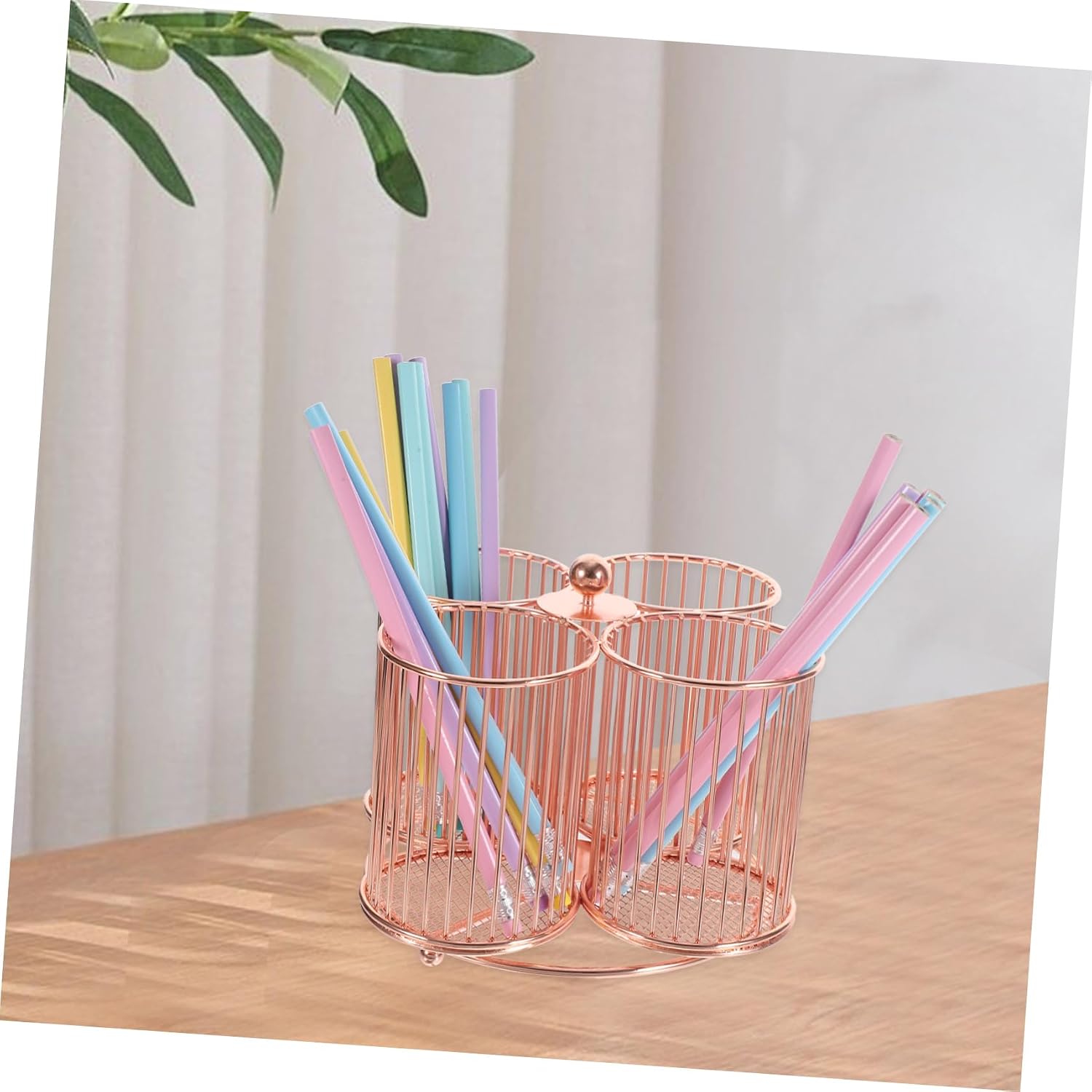 TEHAUX Rotary Desk Stationery Organizer Metal Makeup Brush Pen Pencil Holder Office Desk Stationery Storage