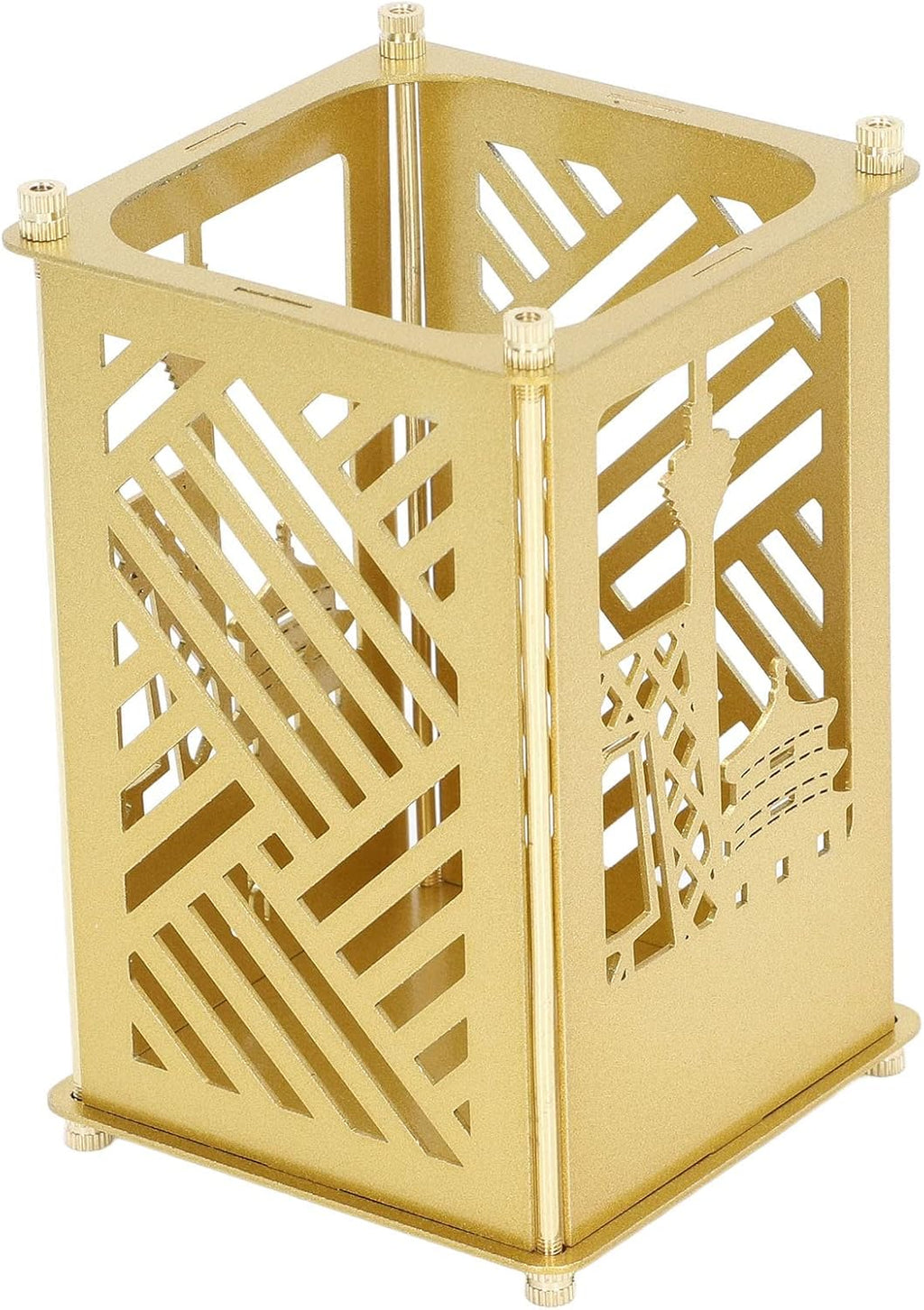 Pilipane Metal Assembled Pen Holder Gold Plating DIY Quadrate Surfaces Innovative Unique Pen Holder for Home Office School Desktop Storage Organizer