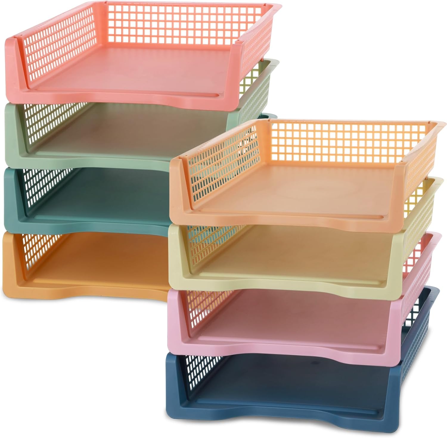 8 Pack Boho Plastic Turn in Paper Trays for Classroom Storage Bin Basket Organizers for School Teacher Supplies Classroom Office Home Organization Storage Tray Holds 4A Paper File Document