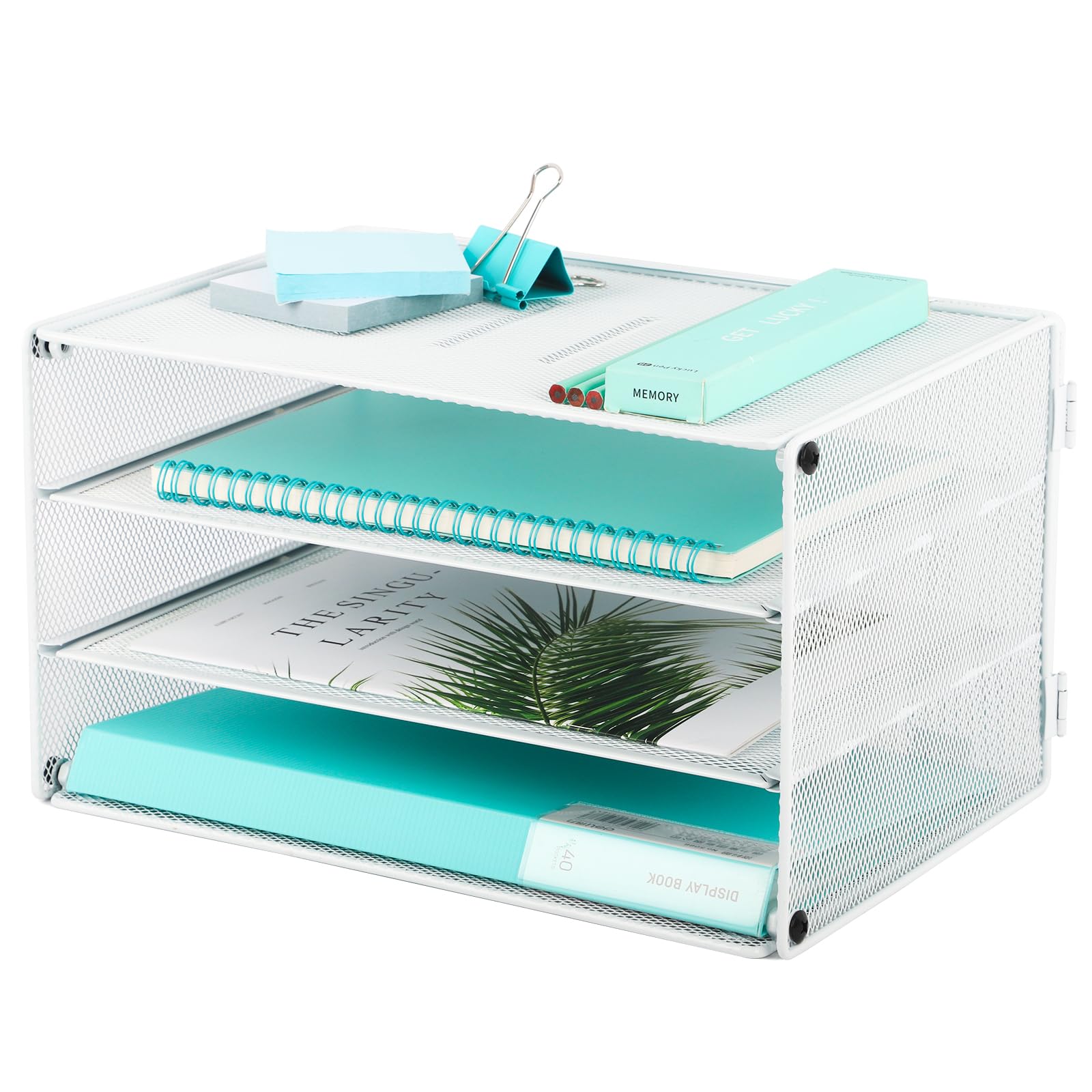 EASEPRES 5 Slot Mesh Desk Organizer Tray, File Paper Letter Folder Holder Desktop Paper Sorter Mail Organization Rack Storage Accessories, for Office Home School Classroom, Black, 2 Pack