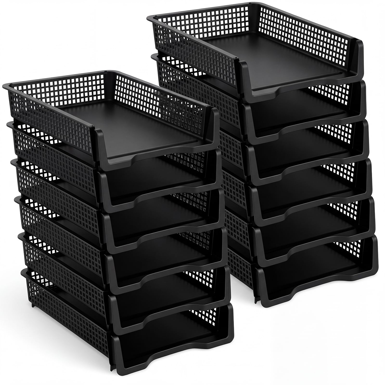 Geetery Set of 12 Plastic Trays for Teachers Turn in Trays Classroom Stackable Paper Tray Plastic Classroom Teachers Desk Letter Organizer Storage Baskets for Office, Desk, Home (Rainbow Color)