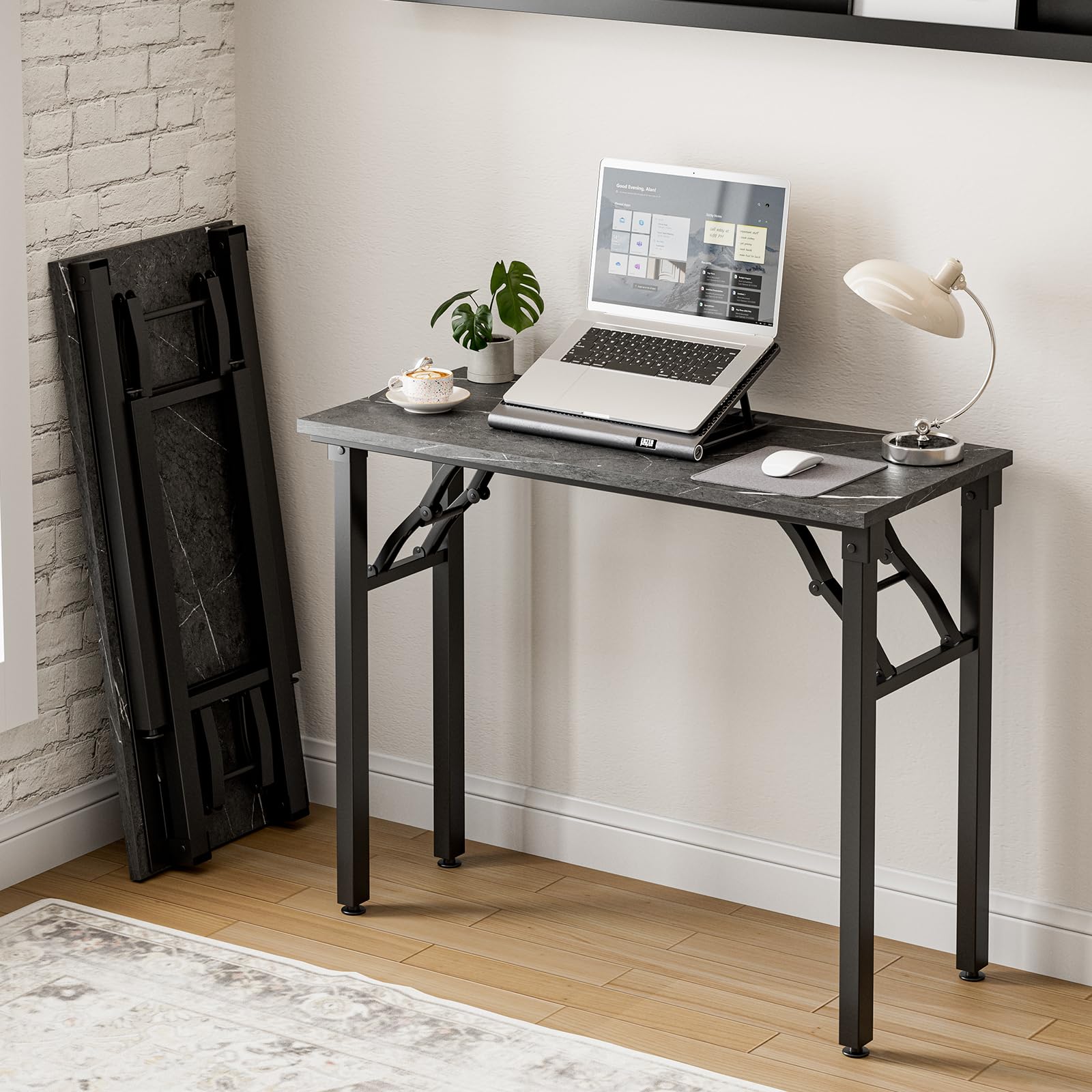 Frylr Small Folding Computer Desk – Portable 35.8 Inch Foldable Laptop Table, No-Assembly, Collapsible and Compact for Easy Storage, Lightweight for Small Spaces, Craft and Study Use, Dark Walnut