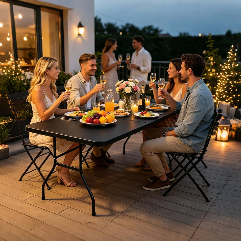 Portable Plastic Folding Table 4ft/6ft/8ft Heavy Duty White Black Picnic Dining Table Fold-in-Half for Camp Party Kitchen Indoor Outdoor
