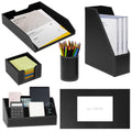 Office Supplies PU Leather 6-Piece Set Desk Organizer,Include Writing Pad,Letter Tray,file folder Sorter/Magazine Holder,Pen Cup,Note Holder,Business Card Holder,Man/Woman Office Gift,Black