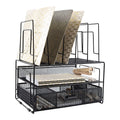 BLU MONACO | Black Wire Mesh Desk Organizer with Drawer | Desk Associates Women Office Set | File Sorters and Mesh Pen Holders Desktop Storage System