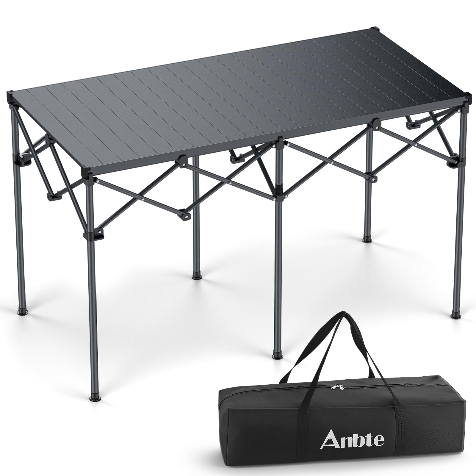Anbte 3ft Aluminum Roll Top Camping Table, 2 Adjustable Height Camping Table Folding with Storage Net & Bag Lightweight Roll Up Table for Tailgate Outdoor Backyard BBQ Patio Picnic, 32.2” X 16”, Black
