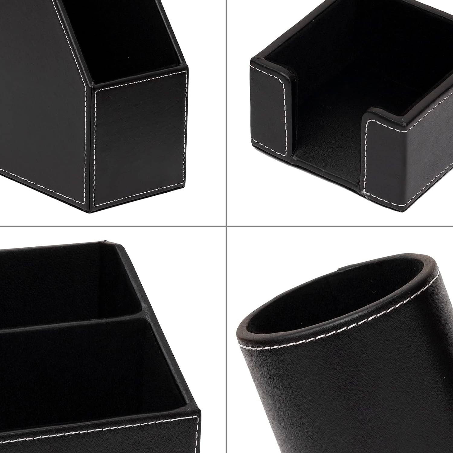 6 Piece Office Supplies/Desk Organizer Set with Desktop Leather Writing Pad,File Paper Tray,Magazine folder Holder, Pen Cup,Sticky Note Holder,Letter Mail Sorter,Workspace Decor for Women Men Black