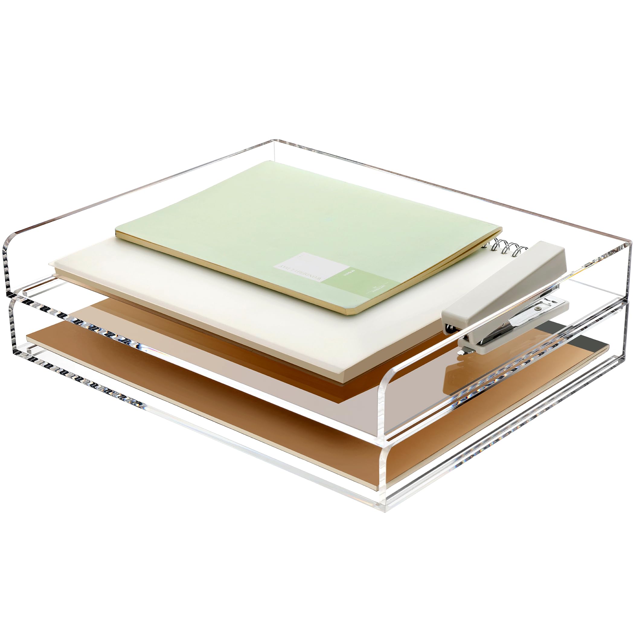 SANRUI 4 Tier Stackable Paper Letter Tray, Acrylic Vertical File Tray A4 Desk Organizer and Accessories Sorter Trays, Clear Workspace Office Supplies Organizers,12inx9.25inx6.6in