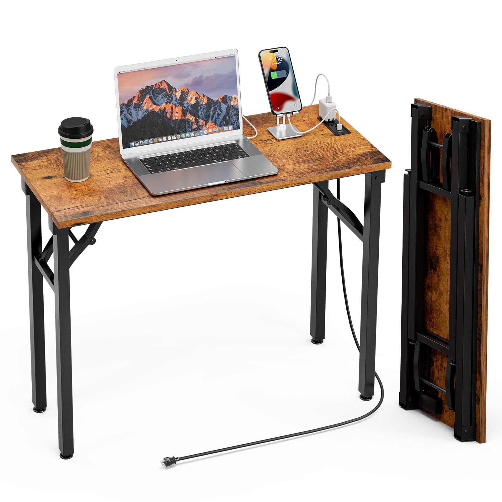 TEMI Small Computer Desk Folding Table - 35.8" Foldable Office Desk, No Assembly, Perfect for Small Spaces in Bedroom, Dorm, or Apartment, Portable Mini Desk or Study Table with Compact Design, Brown