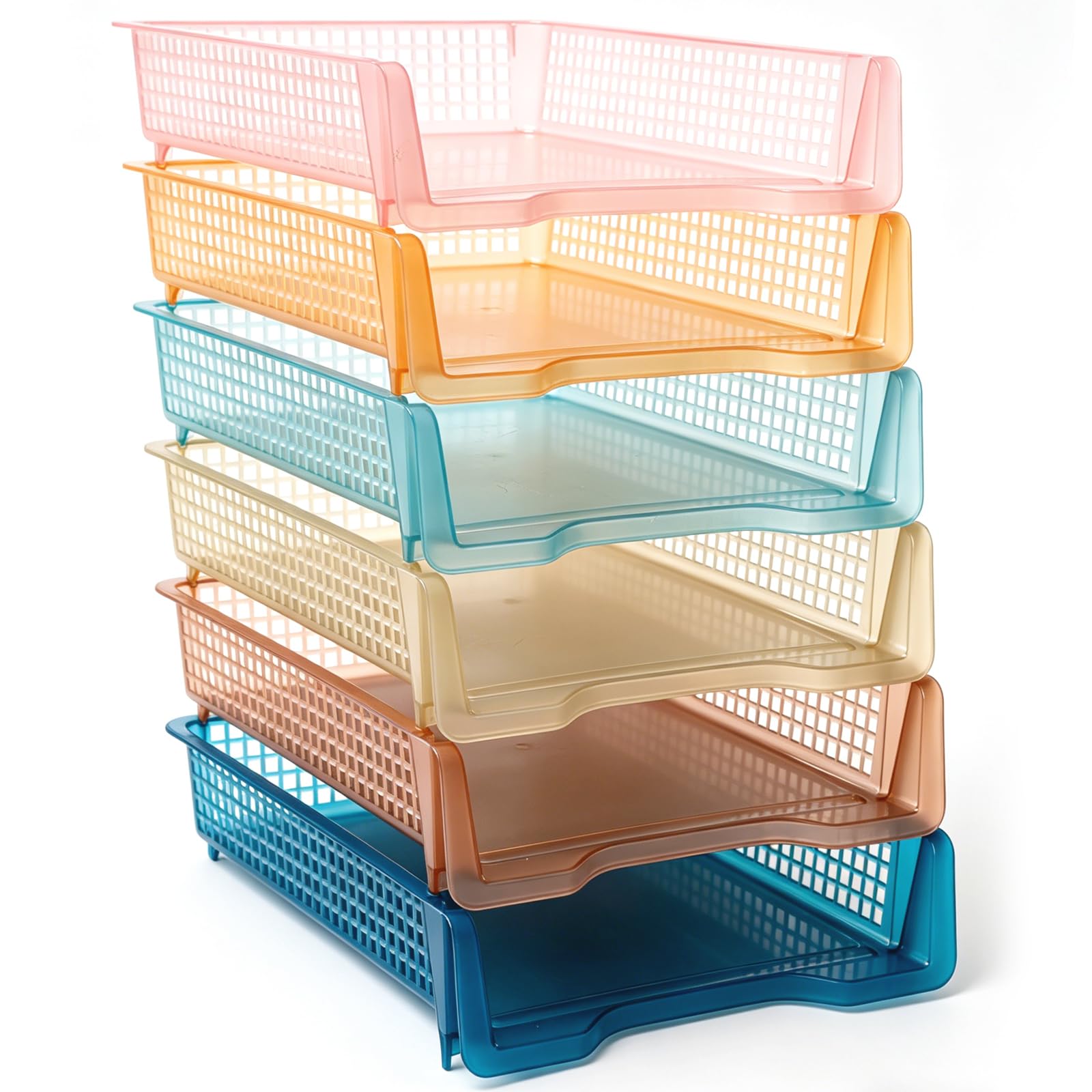 Geetery Set of 12 Plastic Trays for Teachers Turn in Trays Classroom Stackable Paper Tray Plastic Classroom Teachers Desk Letter Organizer Storage Baskets for Office, Desk, Home (Rainbow Color)