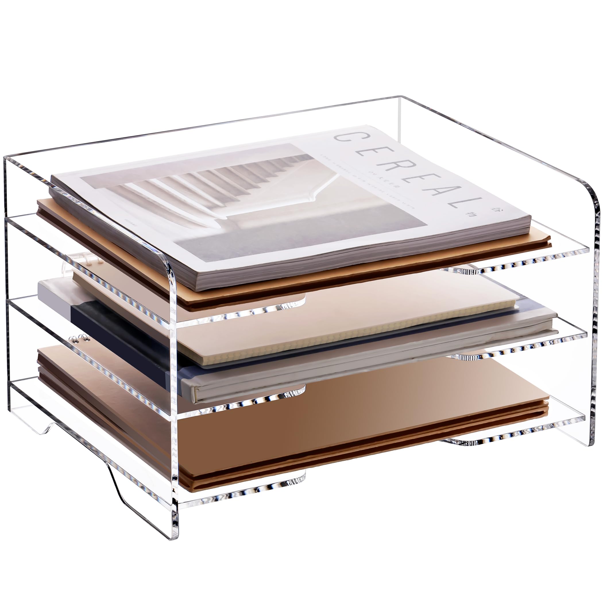 SANRUI Acrylic Stackable Letter Tray Clear Desk Paper Organizer 4-Tier Desk File Organizer Paper Sorter Holder Document Shelf Tray for Letter/A4,4-Pack
