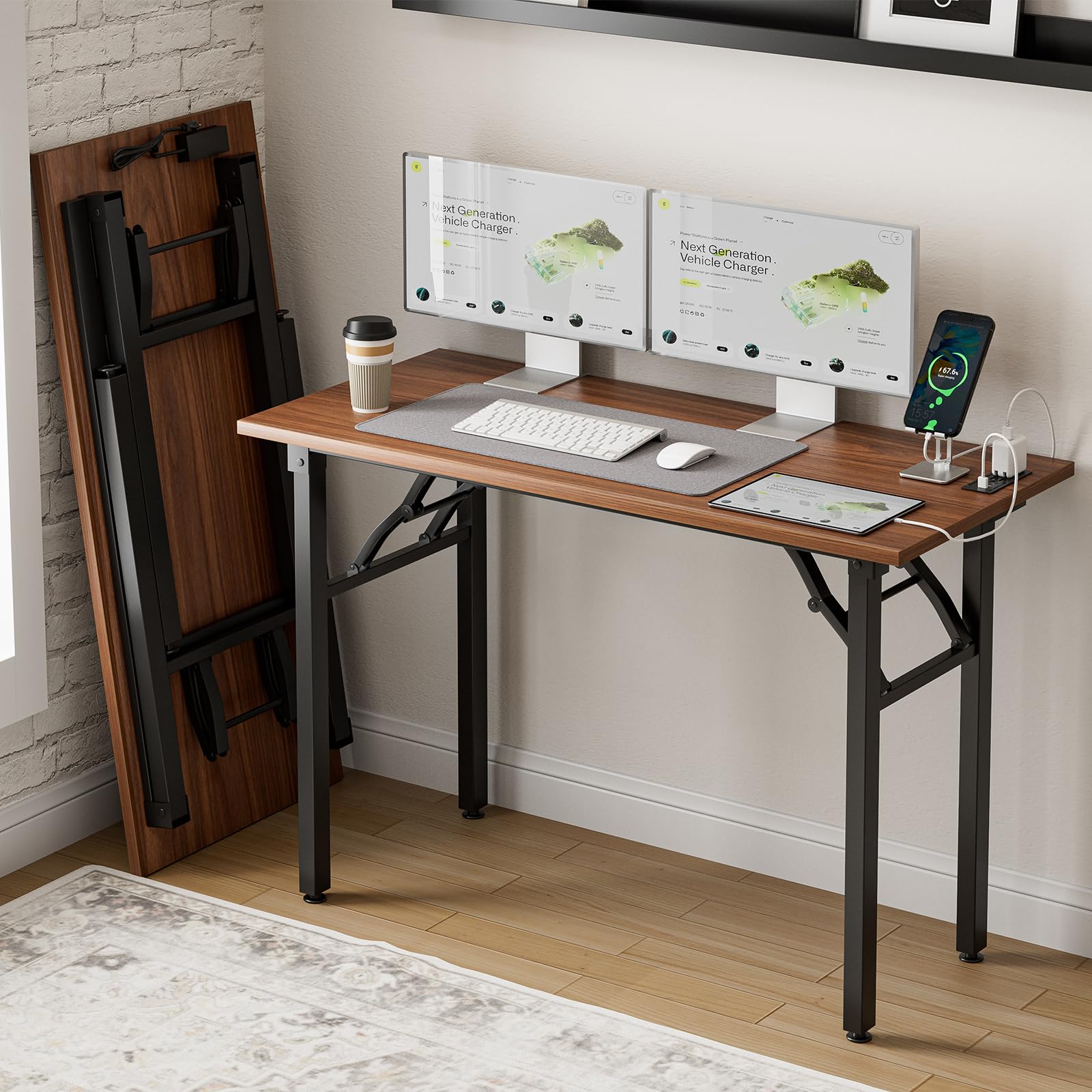 Frylr Small Folding Computer Desk – Portable 35.8 Inch Foldable Laptop Table, No-Assembly, Collapsible and Compact for Easy Storage, Lightweight for Small Spaces, Craft and Study Use, Dark Walnut