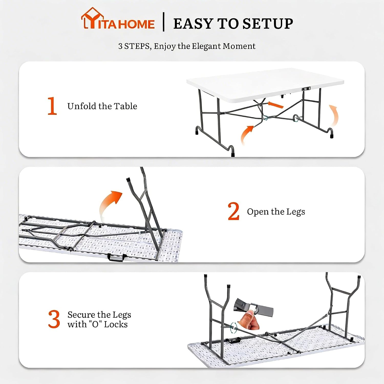 DWVO 6FT Folding Table, Heavy Duty Folding Tables with Carrying Handle, HDPE Fold up Table for Outdoor Camping Picnic Parties, Indoor Events (White)