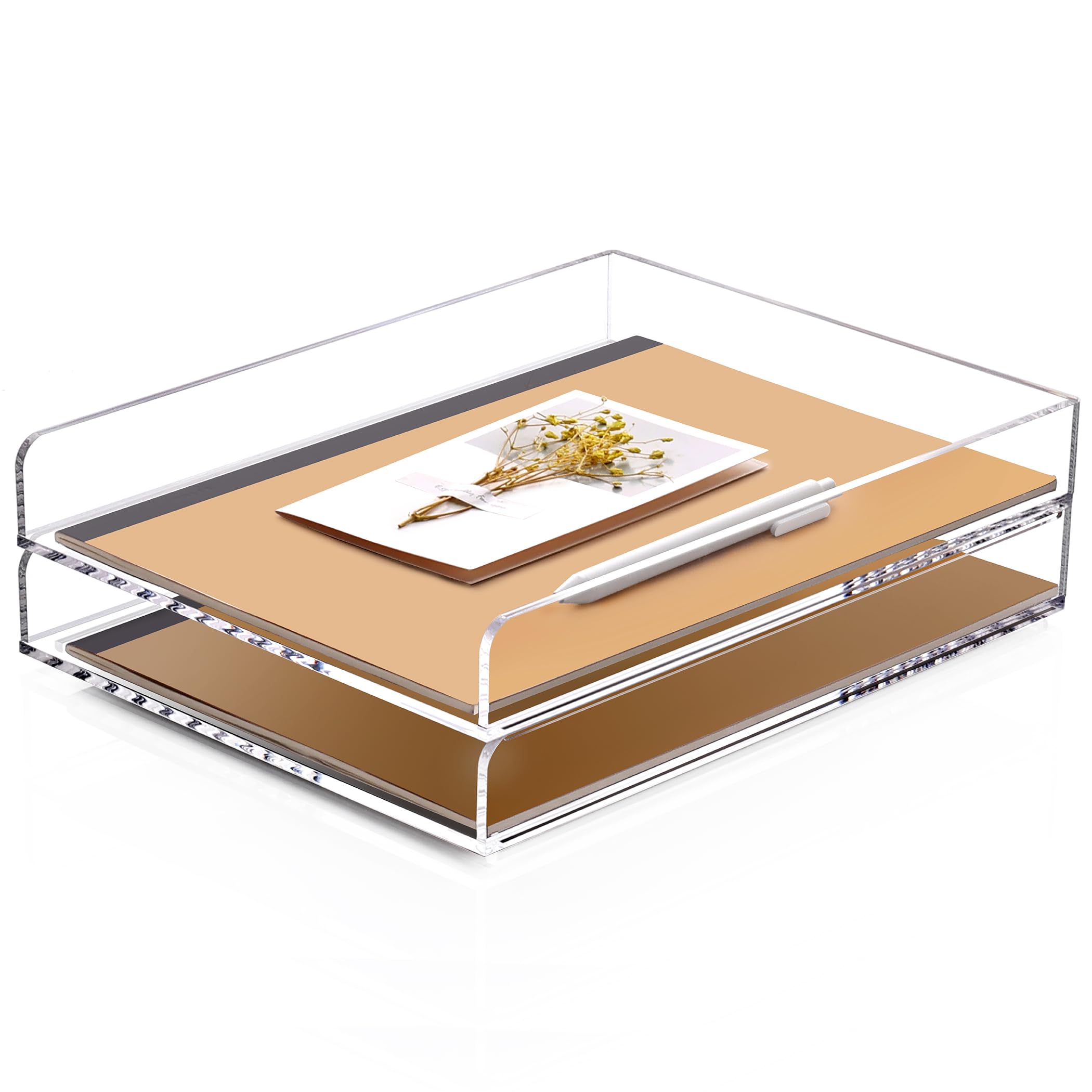 SANRUI 4 Tier Stackable Paper Letter Tray, Acrylic Vertical File Tray A4 Desk Organizer and Accessories Sorter Trays, Clear Workspace Office Supplies Organizers,12inx9.25inx6.6in