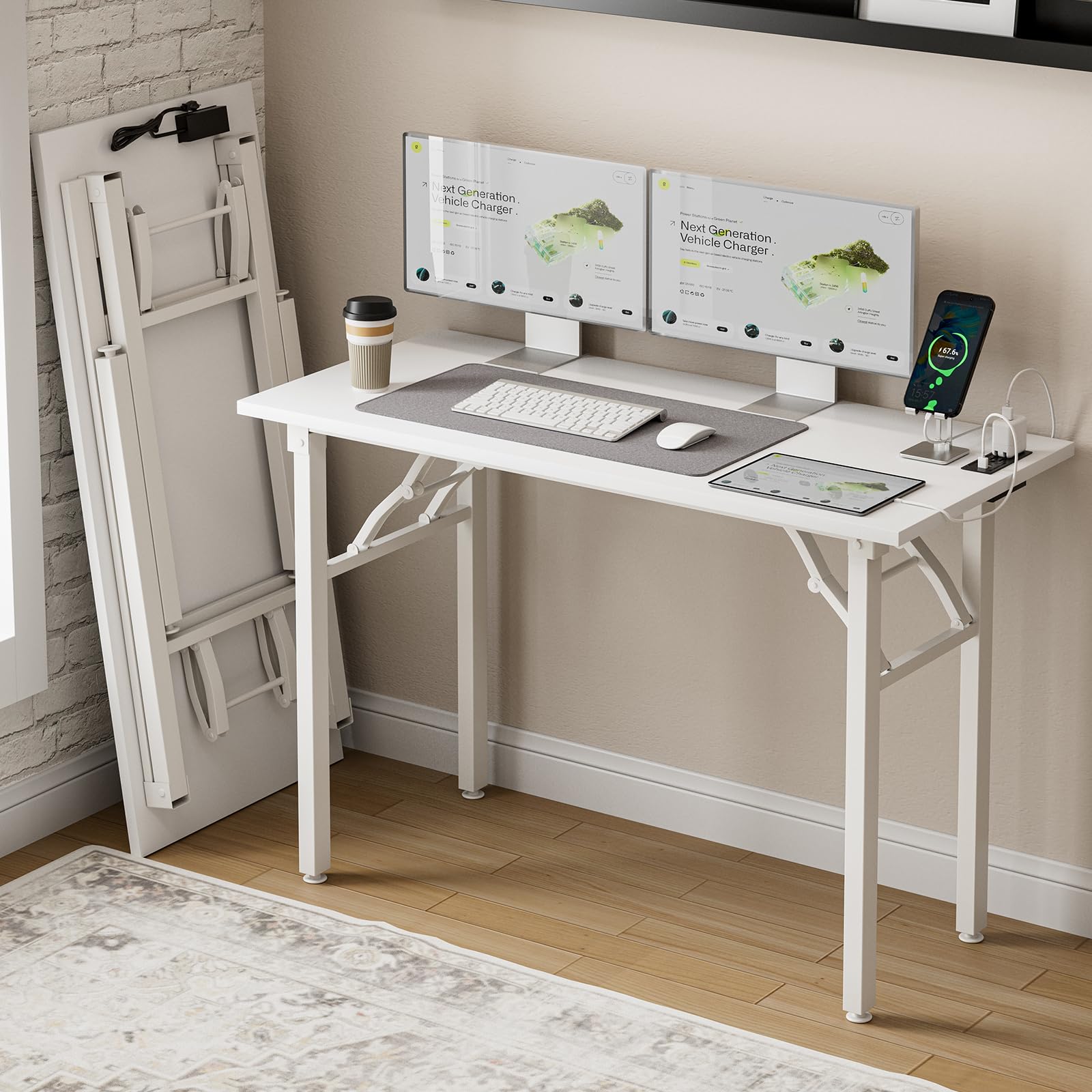 Frylr Small Folding Computer Desk – Portable 35.8 Inch Foldable Laptop Table, No-Assembly, Collapsible and Compact for Easy Storage, Lightweight for Small Spaces, Craft and Study Use, Dark Walnut