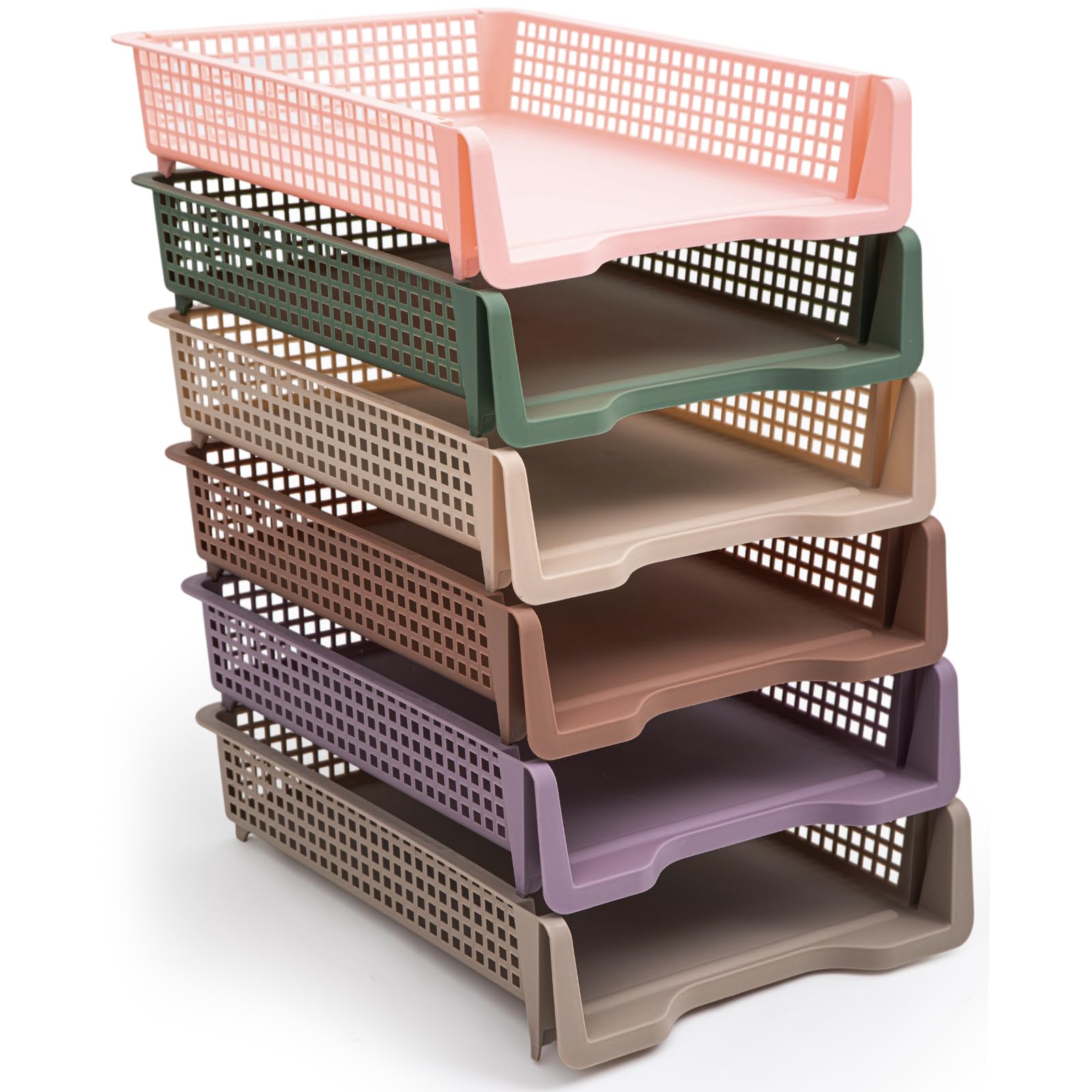 Geetery Set of 12 Plastic Trays for Teachers Turn in Trays Classroom Stackable Paper Tray Plastic Classroom Teachers Desk Letter Organizer Storage Baskets for Office, Desk, Home (Rainbow Color)