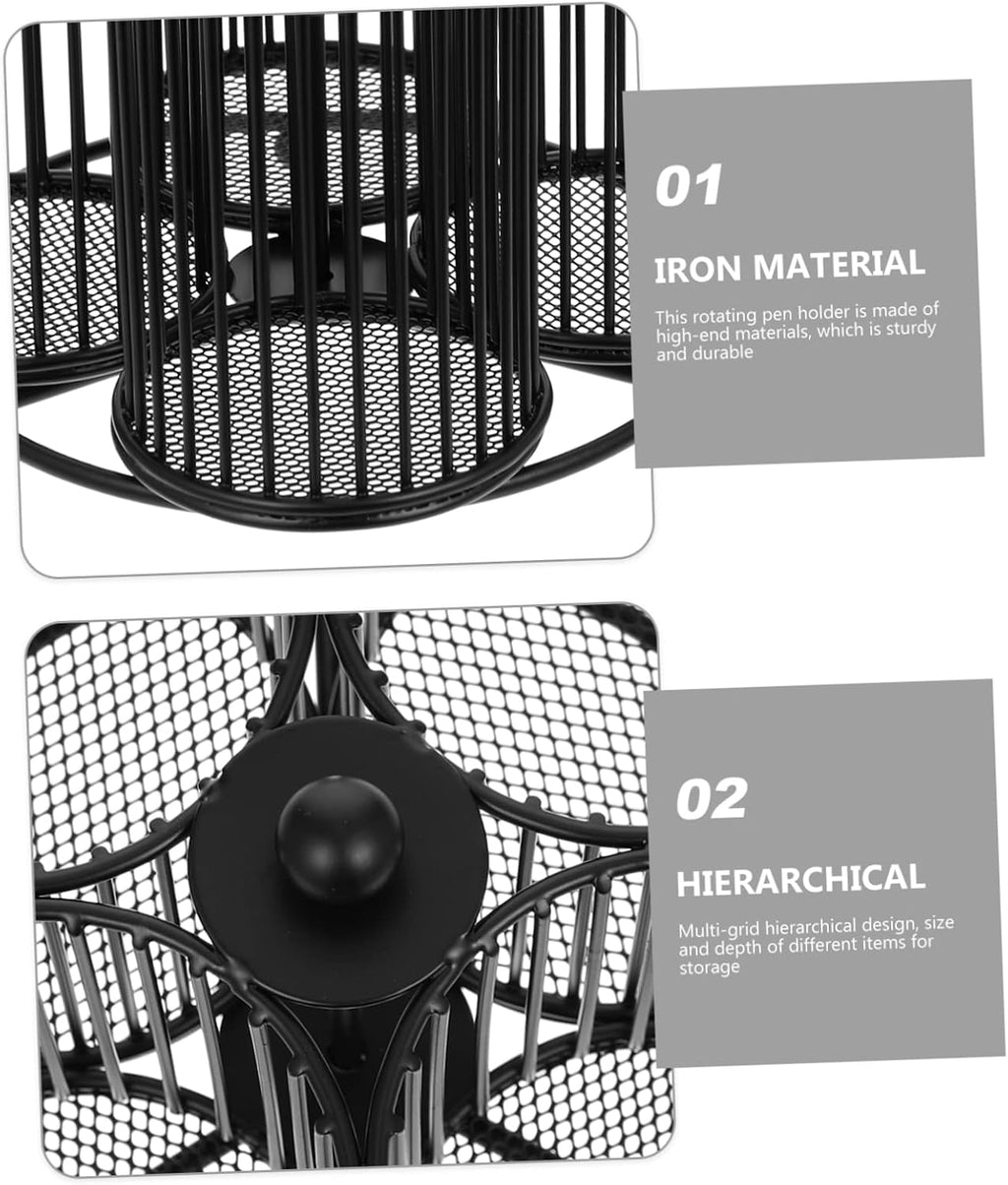KICHOUSE Rotating Metal Pen Holder for Desk Multi-functional Makeup Organizer Iron Storage for Home Office and School Use