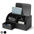 VLANDO Office Desk Organizer Leather Desktop Organizer Caddy with Drawer for Storing Desktop Supplies and Accessories (Grey Set)