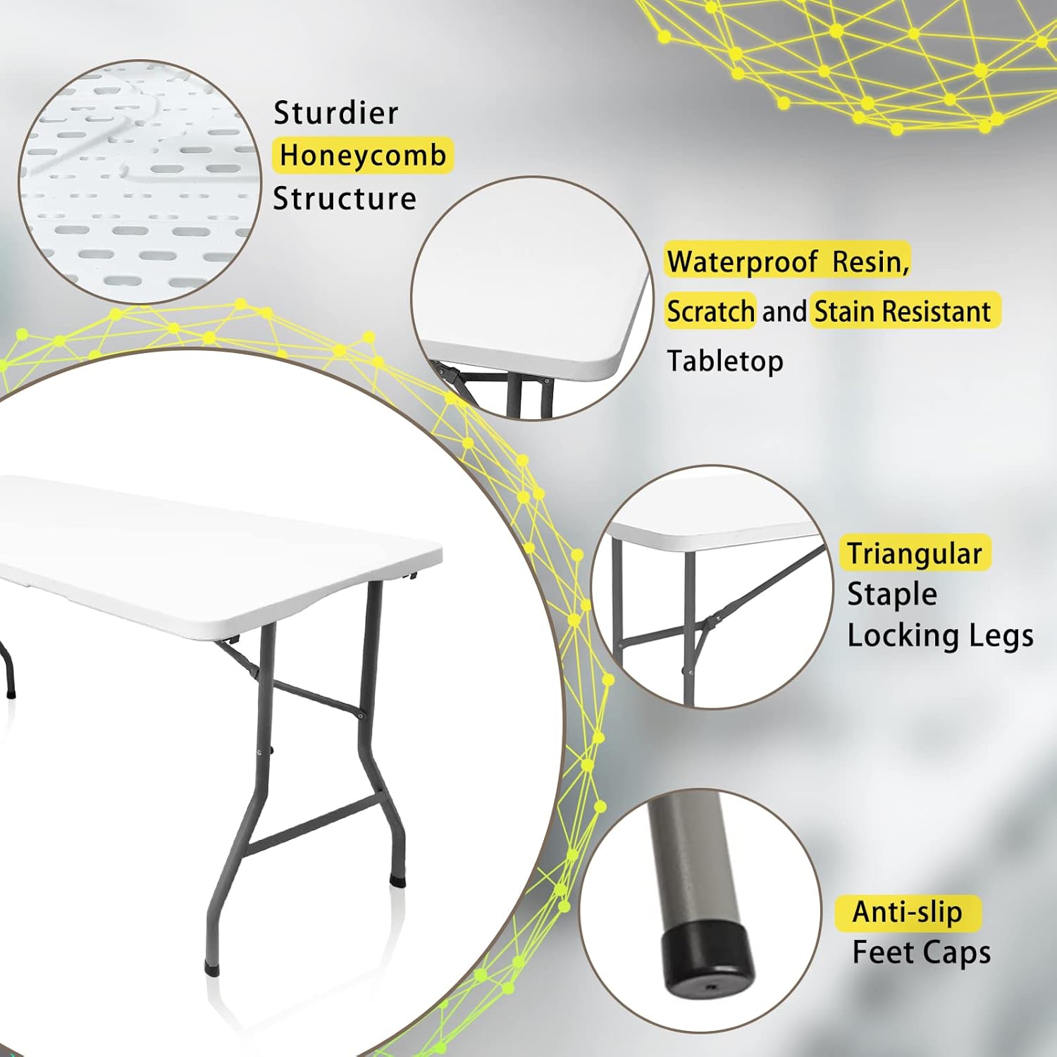Plastic Folding Table, 5 FT Folding Table, Portable Tables for Dining Parties Card Picnic Camping