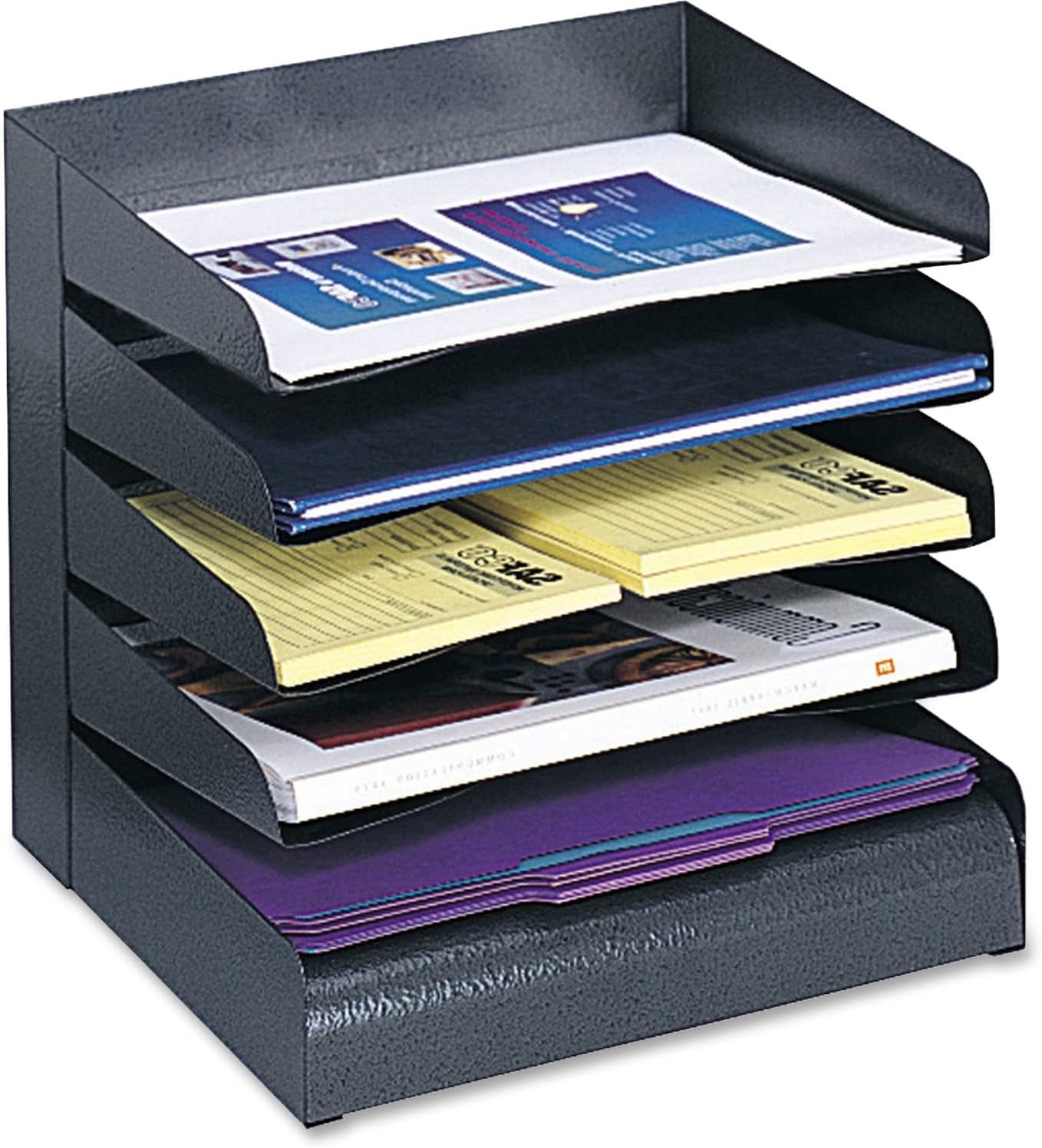 Safco 3127BL Steel Desk Organizer Tray Sorter with 5 Shelves, Black
