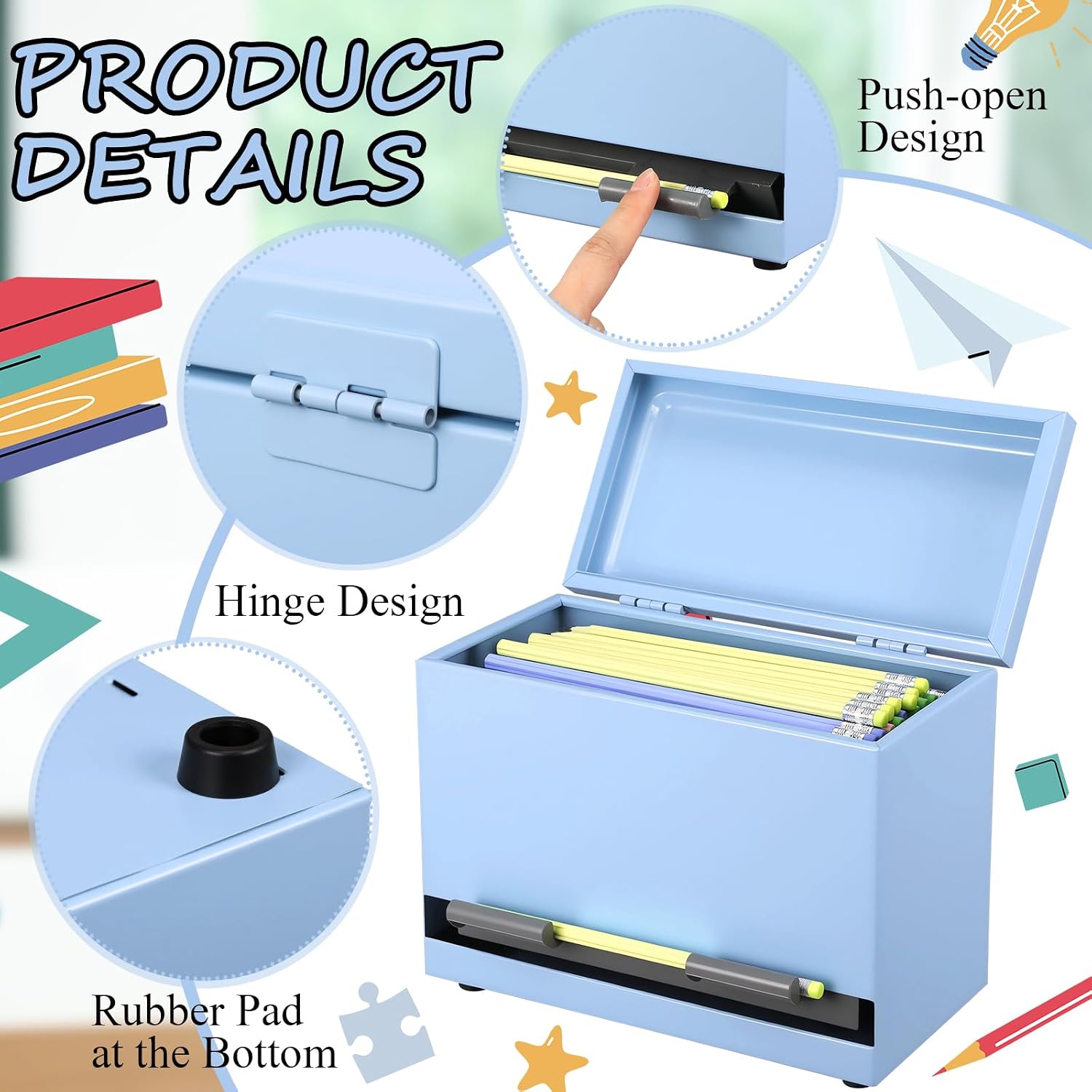 Mifoci Pencil Dispenser Holder for Classroom Pastel Stainless Steel Pencil Holder for up to 200 Pencils Reusable Metal Straw Dispenser for Home Office Restaurant Teachers Supplies Storage(Blue)